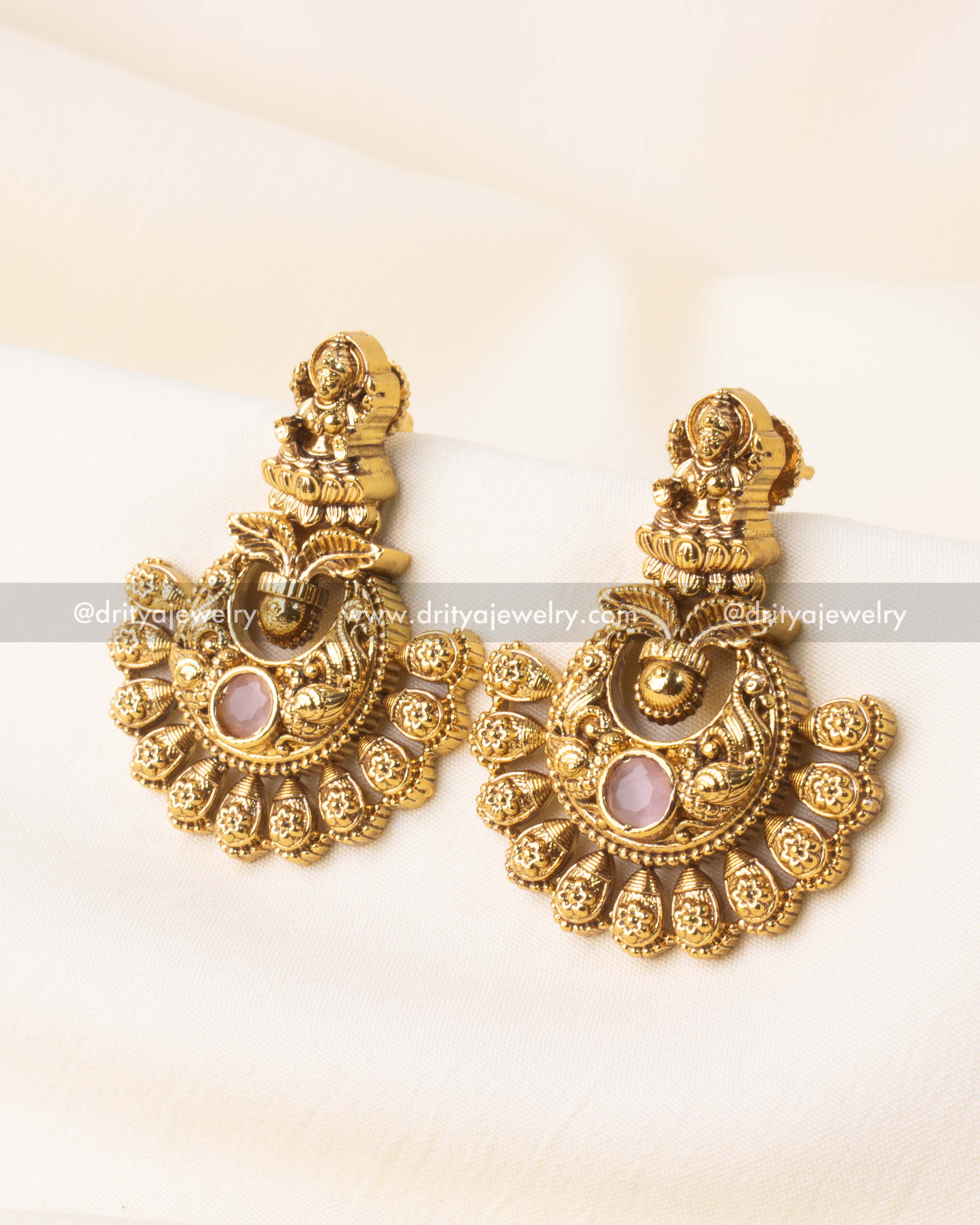 Nakshi Earrings with Goddess Motif and Antique Floral Detailing