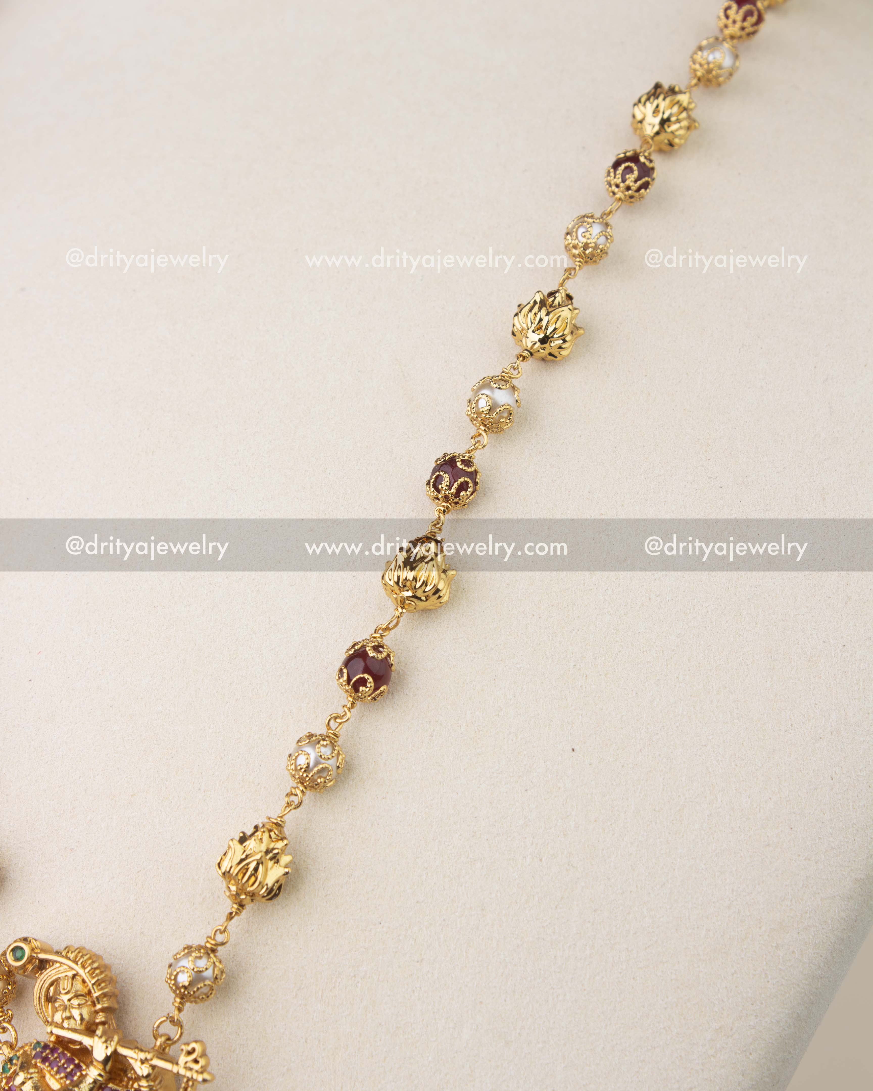 Premium Lord Krishna Pendant Necklace with Ruby Beads