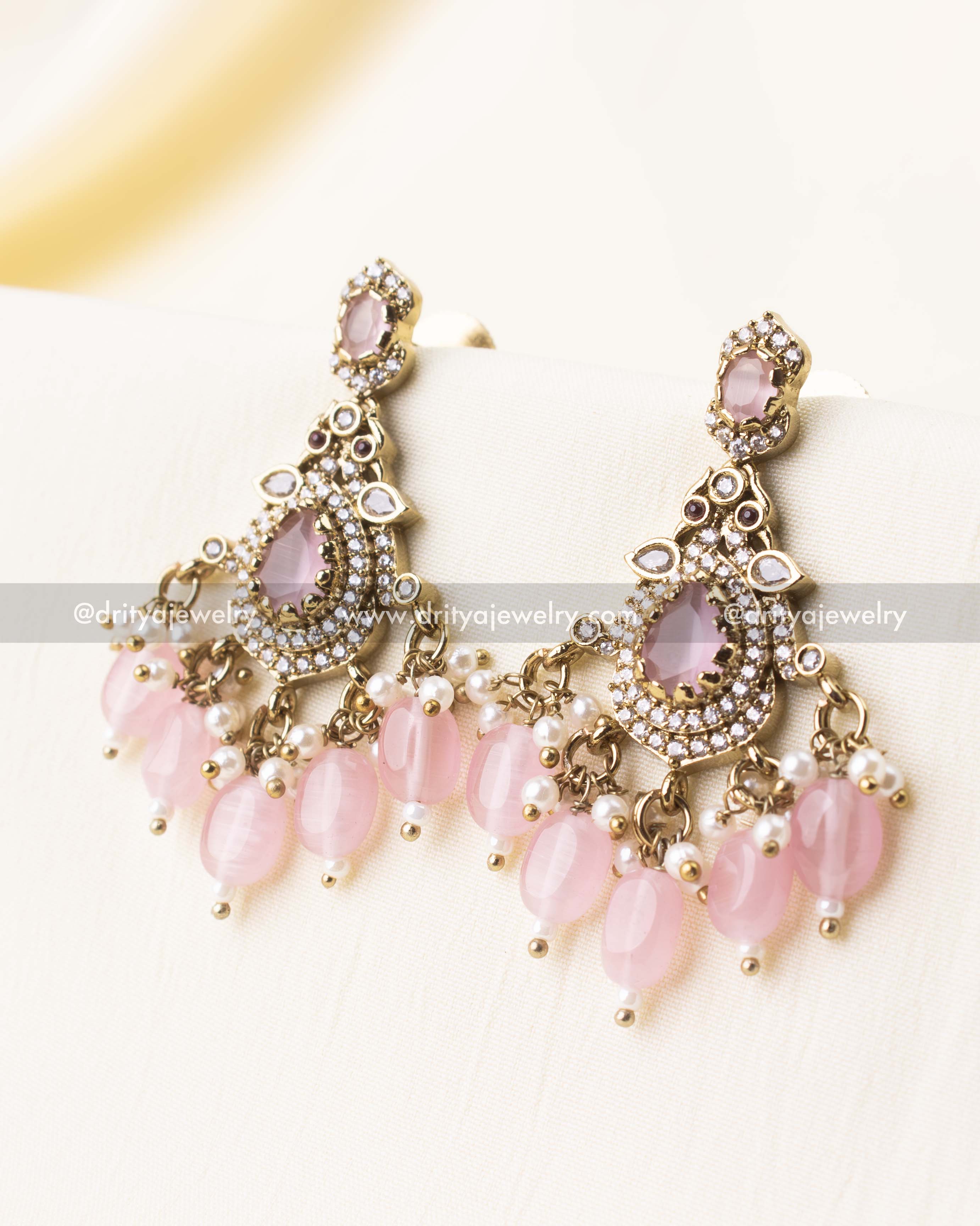 Premium Victorian Choker Set with Blush Pink Bead Drops