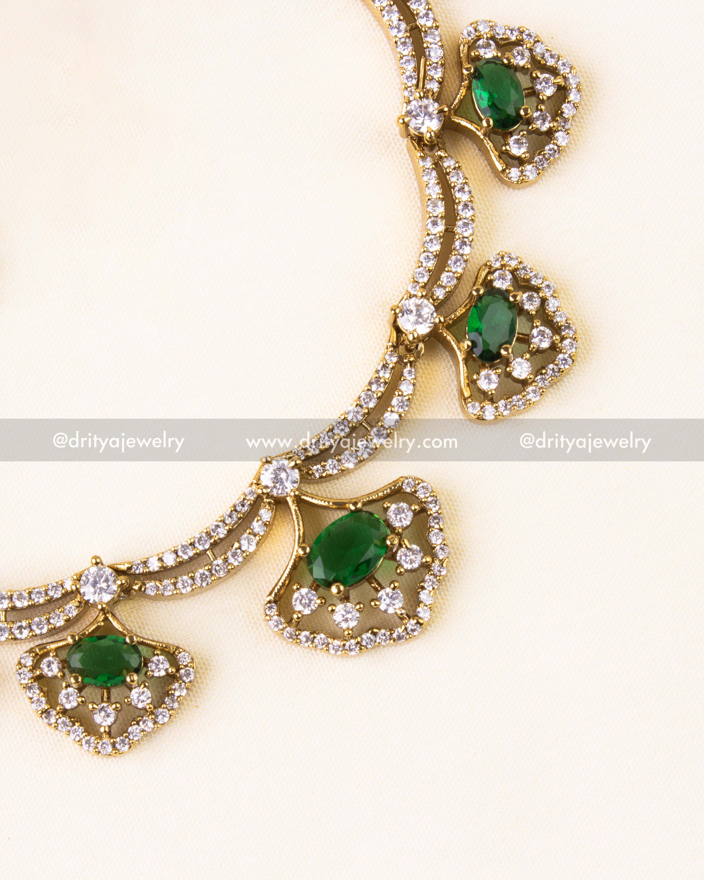 Premium Victorian Short Necklace Set - Emerald