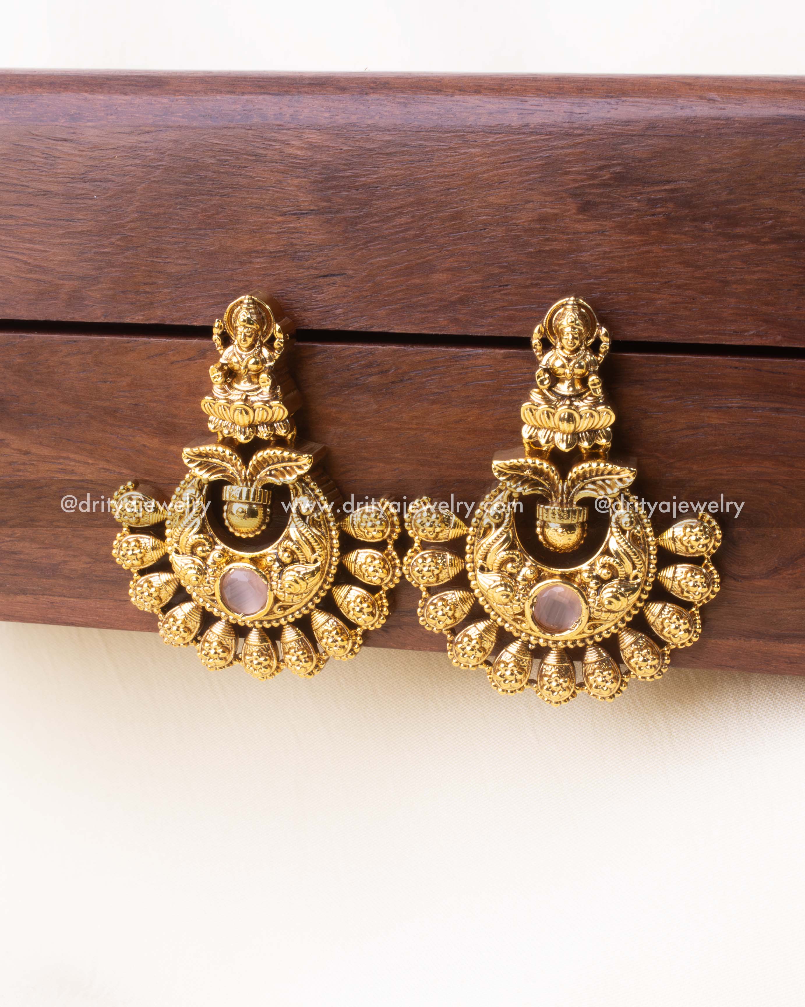 Nakshi Earrings with Goddess Motif and Antique Floral Detailing