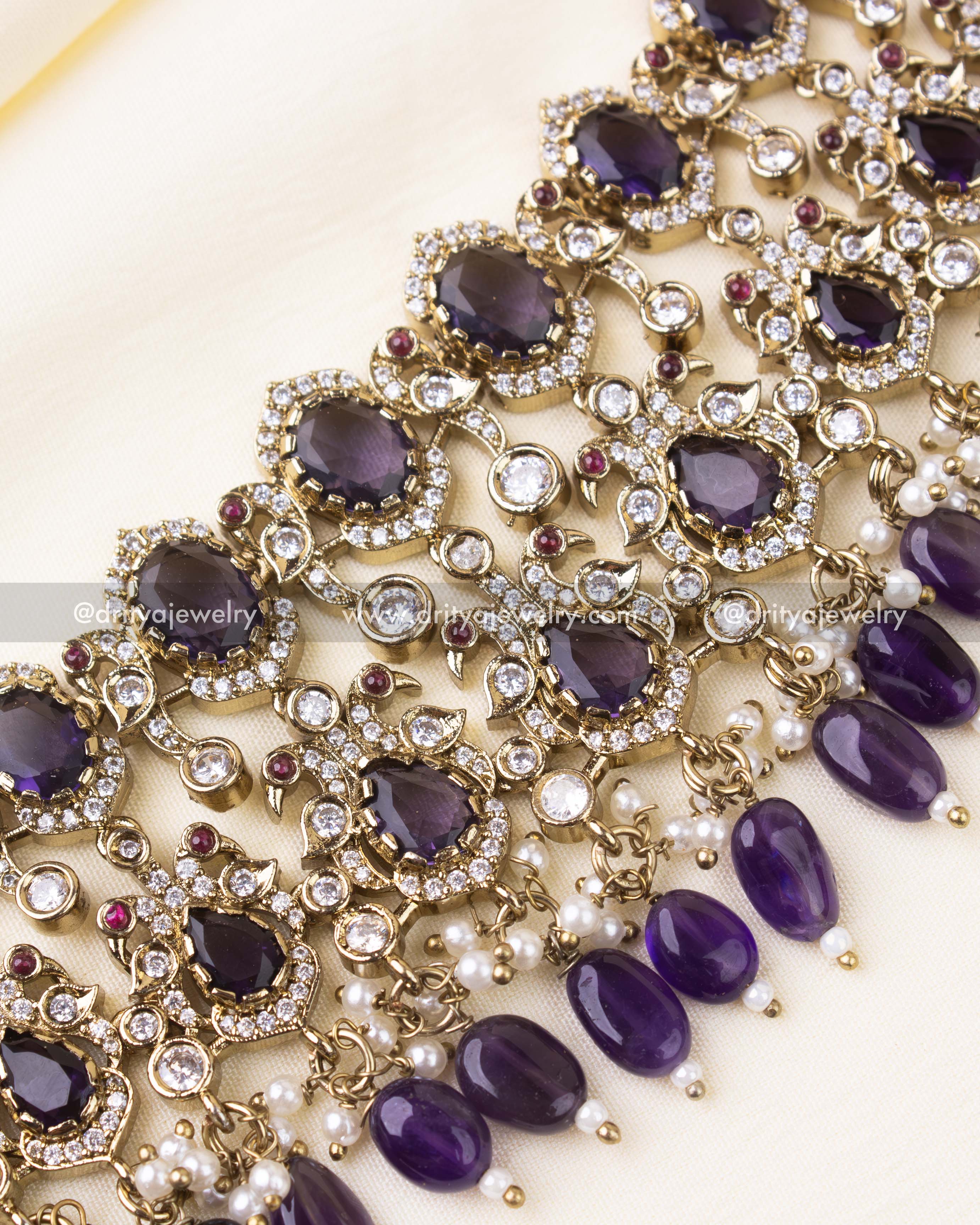 Purple bead drop Victorian choker set with dazzling stones.