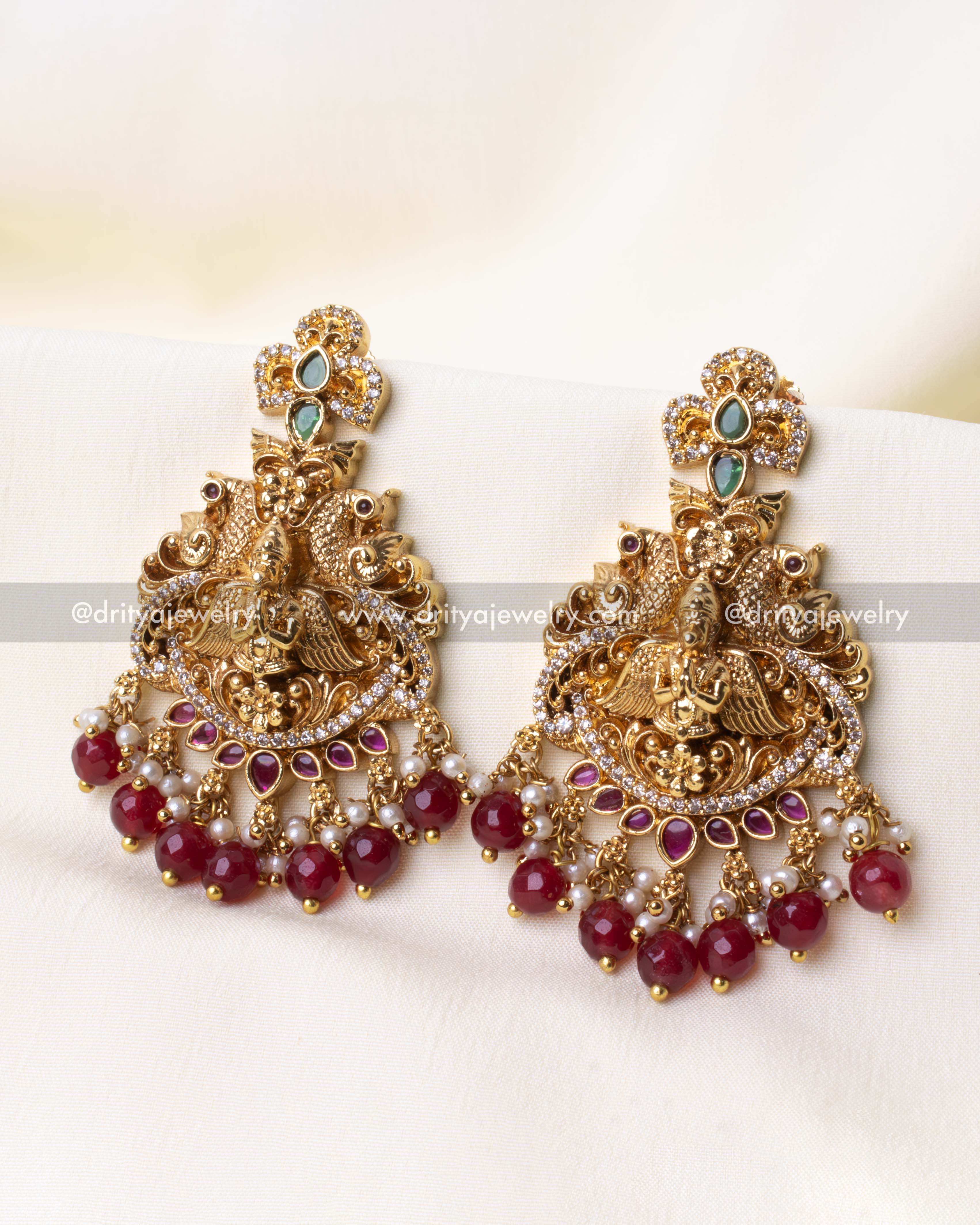 Premium Ram Parivar Necklace Set with CZ Stones - Red