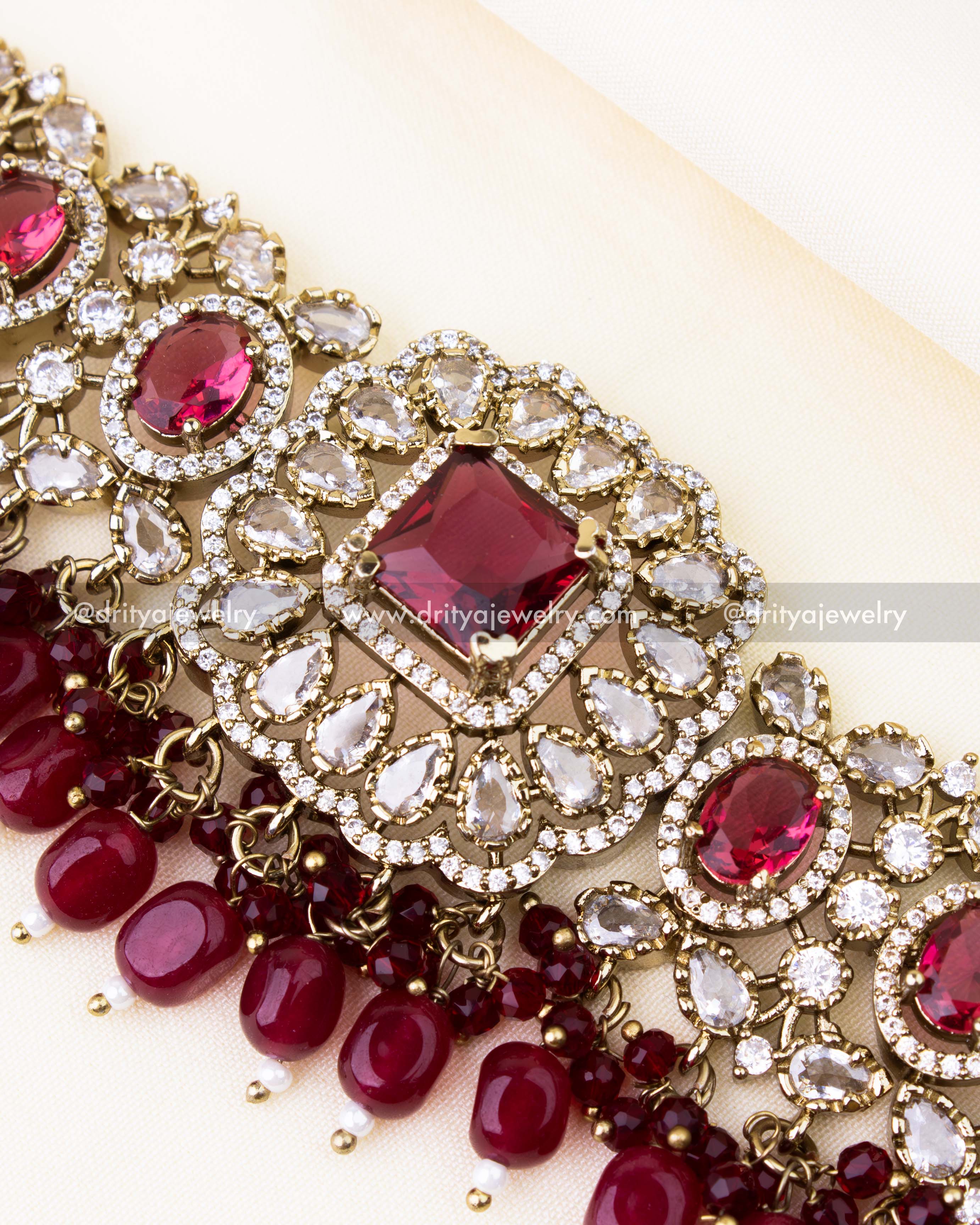 Premium Victorian Choker Set - Ruby Red