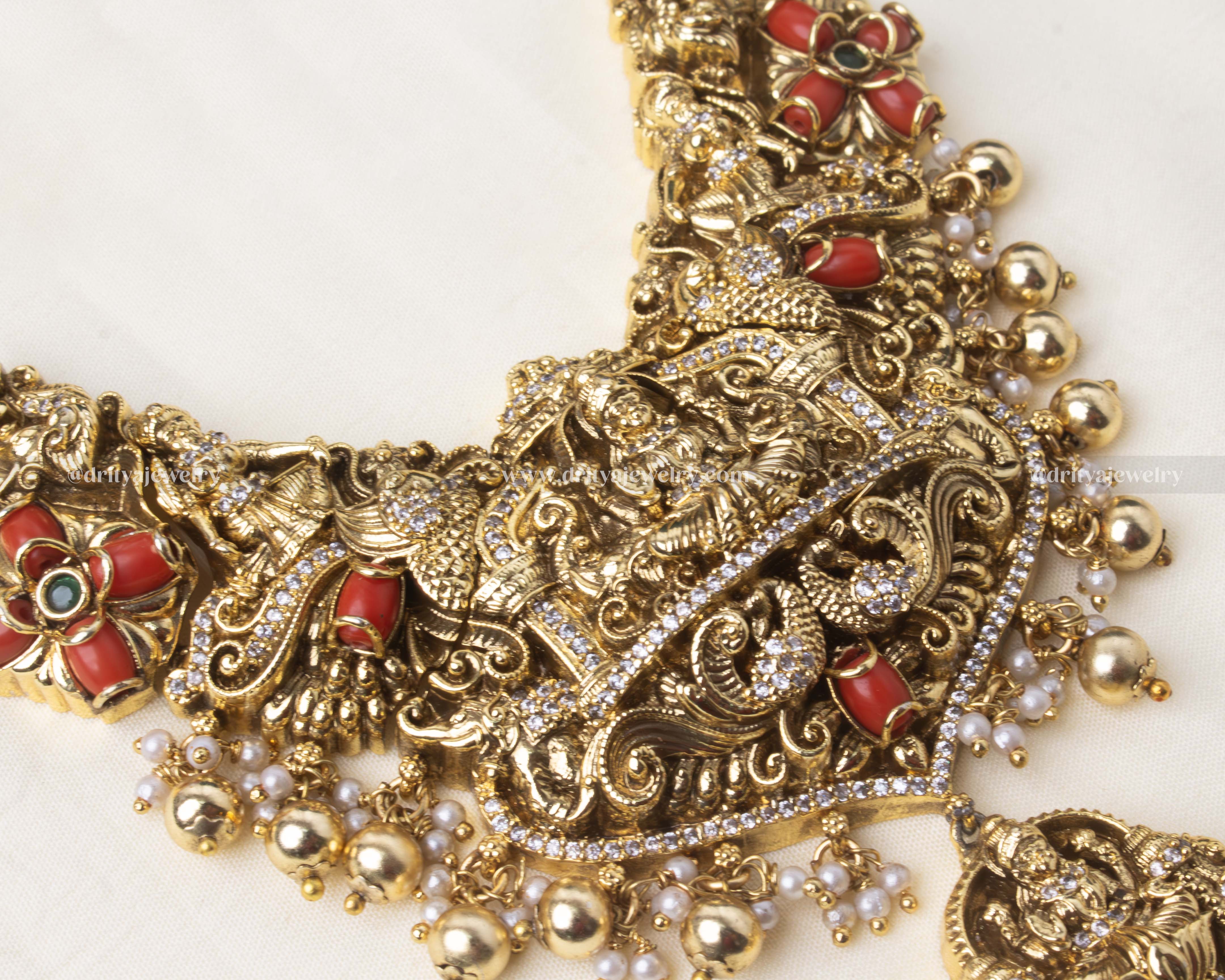 Coral Beads Temple Necklace Set