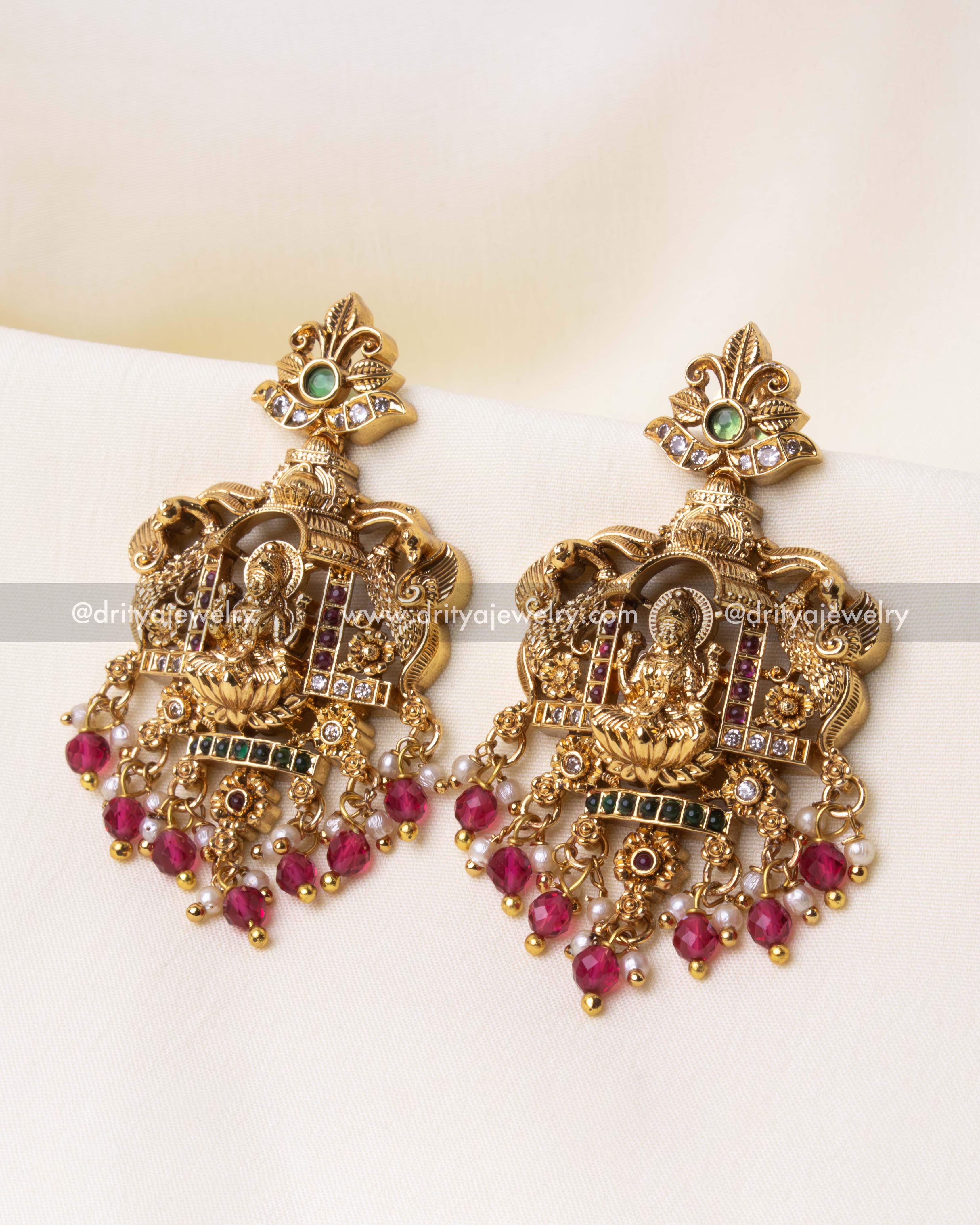 Nakshi Gutta Pusalu Necklace Set with Ruby Red Accents