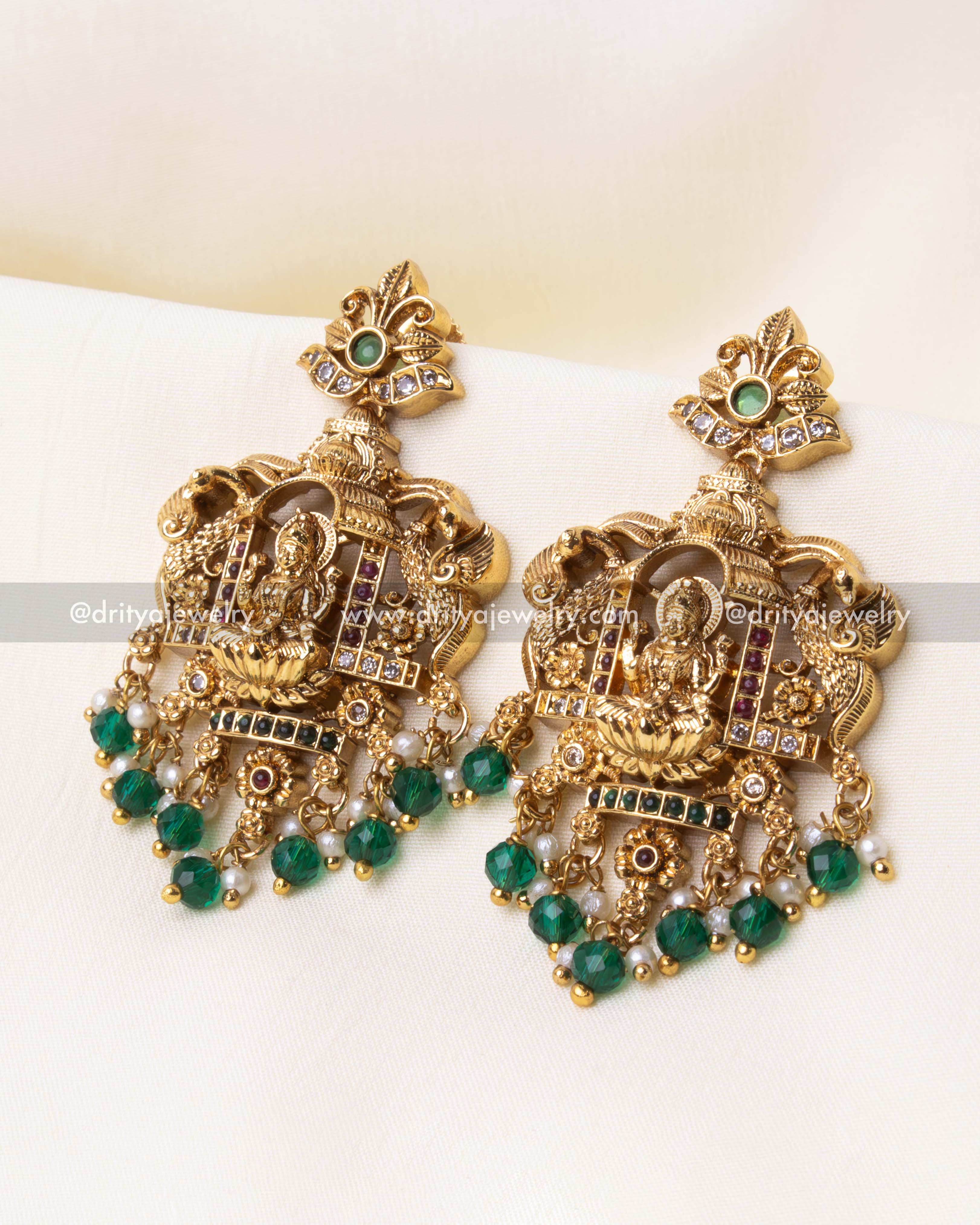 Nakshi Gutta Pusalu Necklace Set with Emerald Green Accents