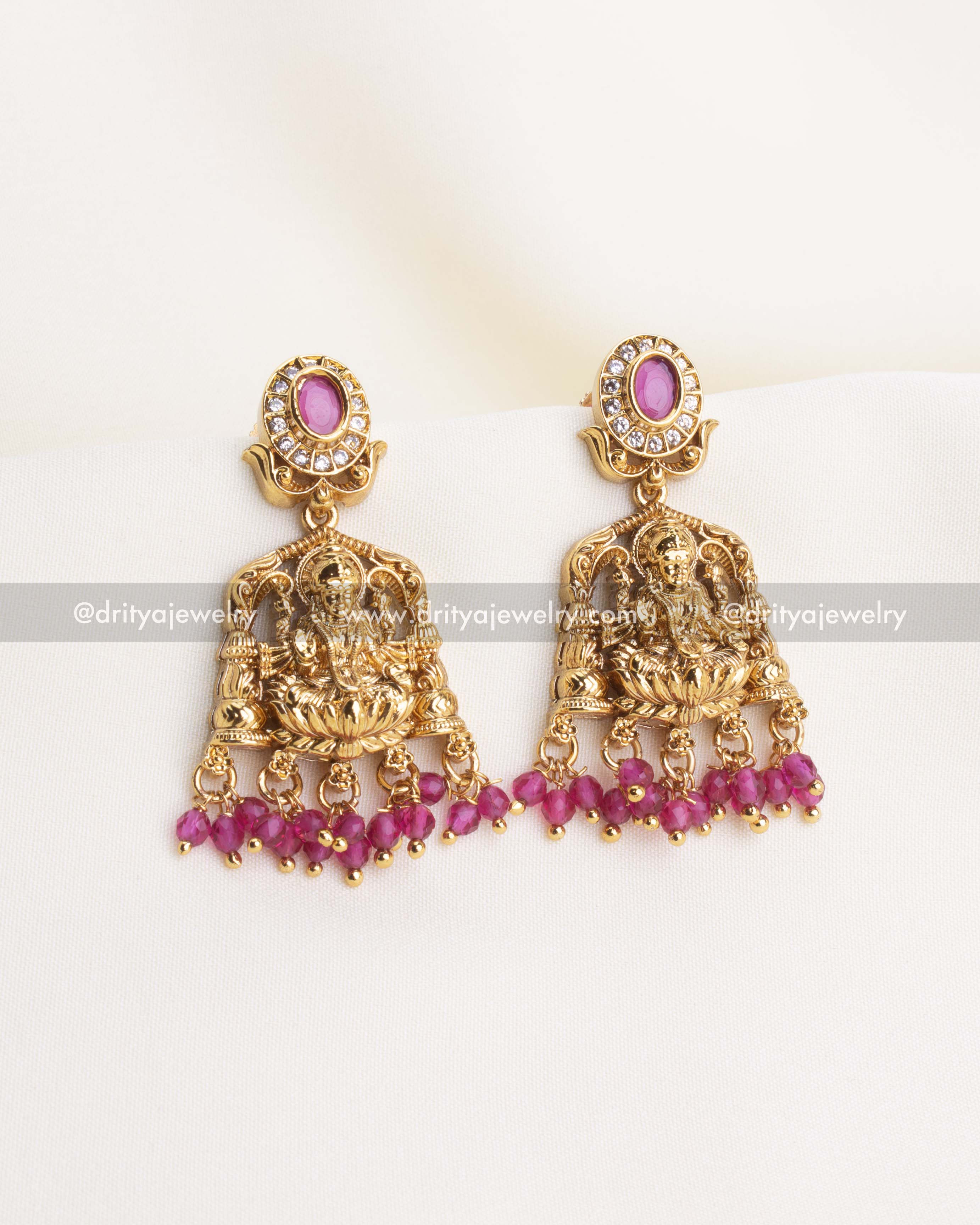 Premium Nakshi Temple Short Necklace with Ruby Red Beads