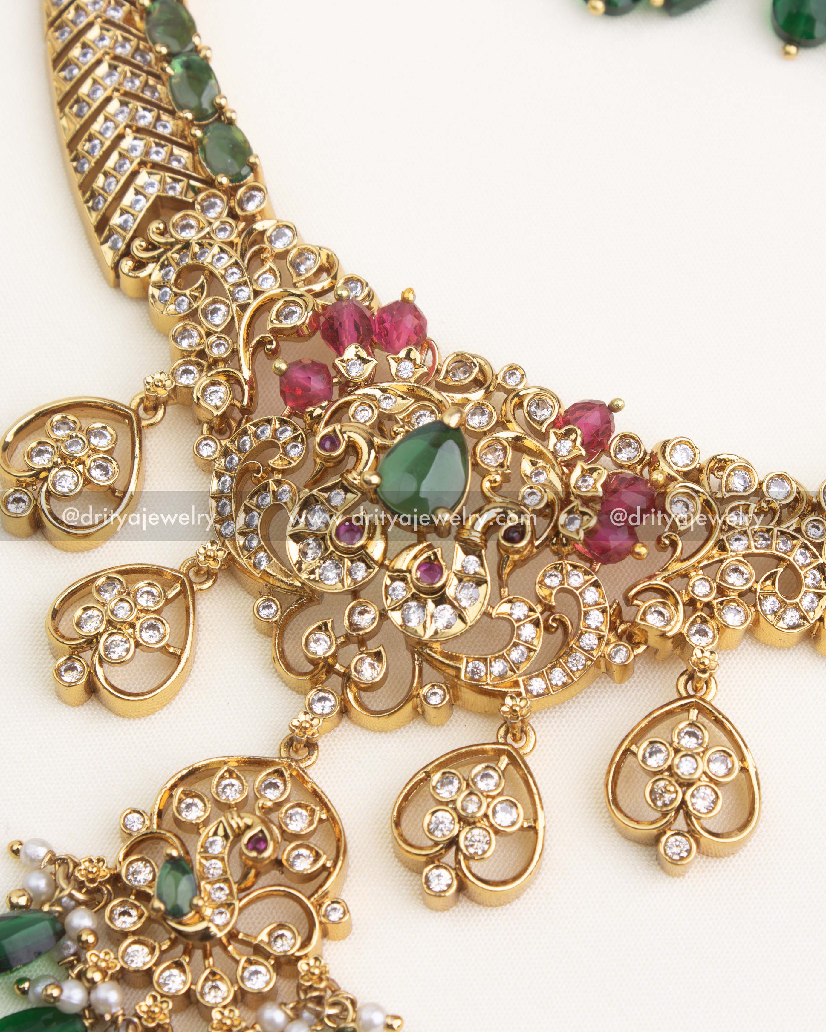 Premium Emerald Green AD Short Necklace Set