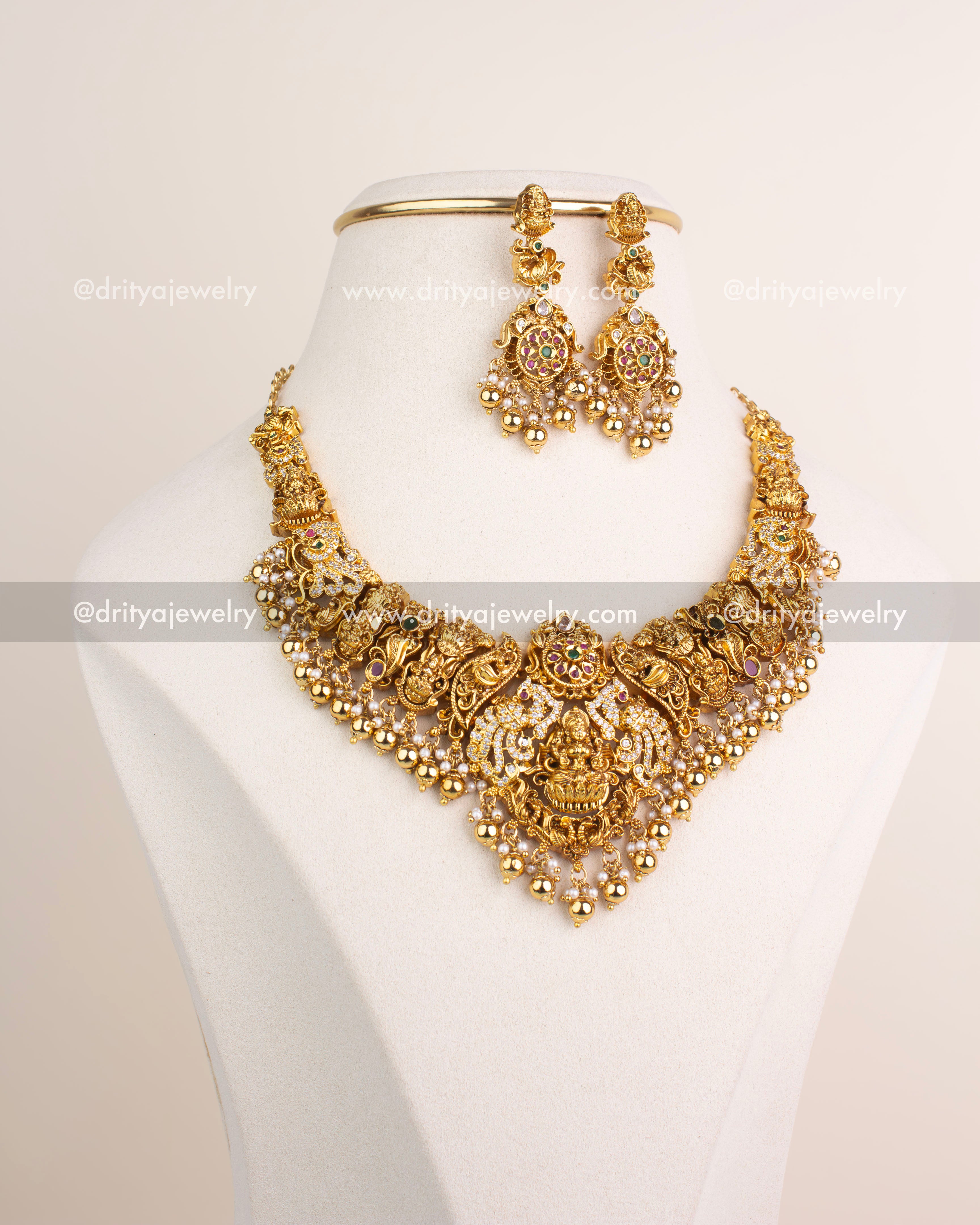 Premium Nakshi Short Necklace Set with Lakshmi Motif