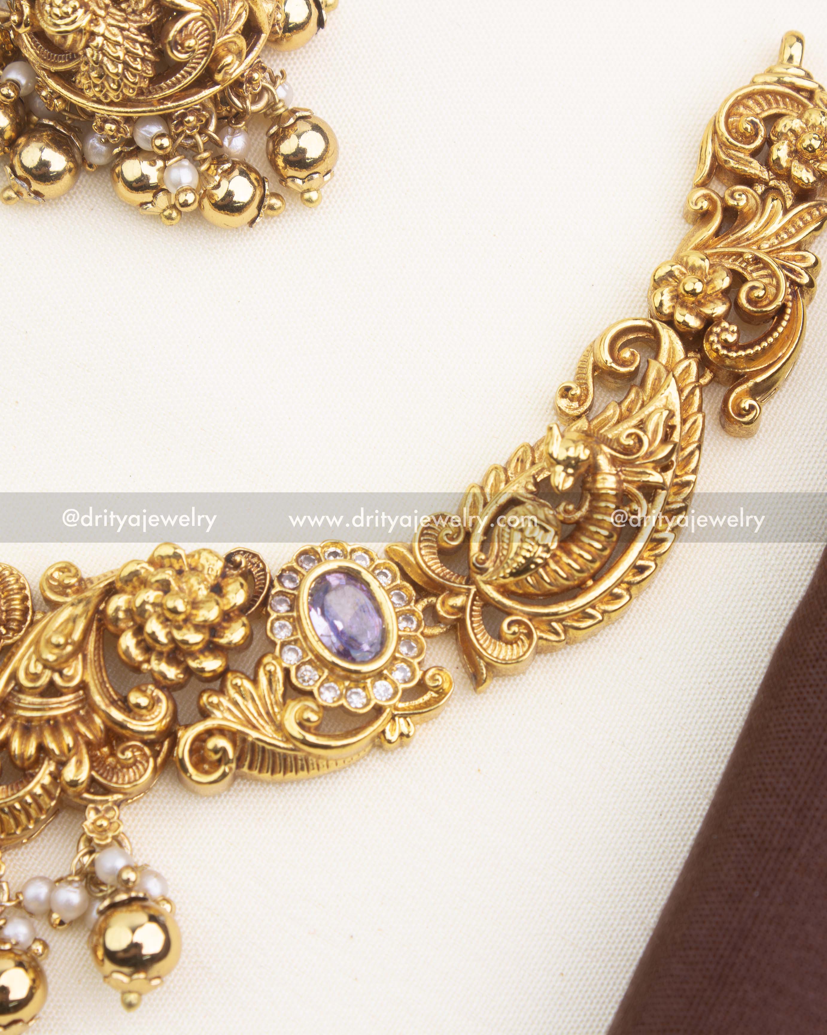 Premium Temple Short Necklace Set with Goddess Lakshmi Motif