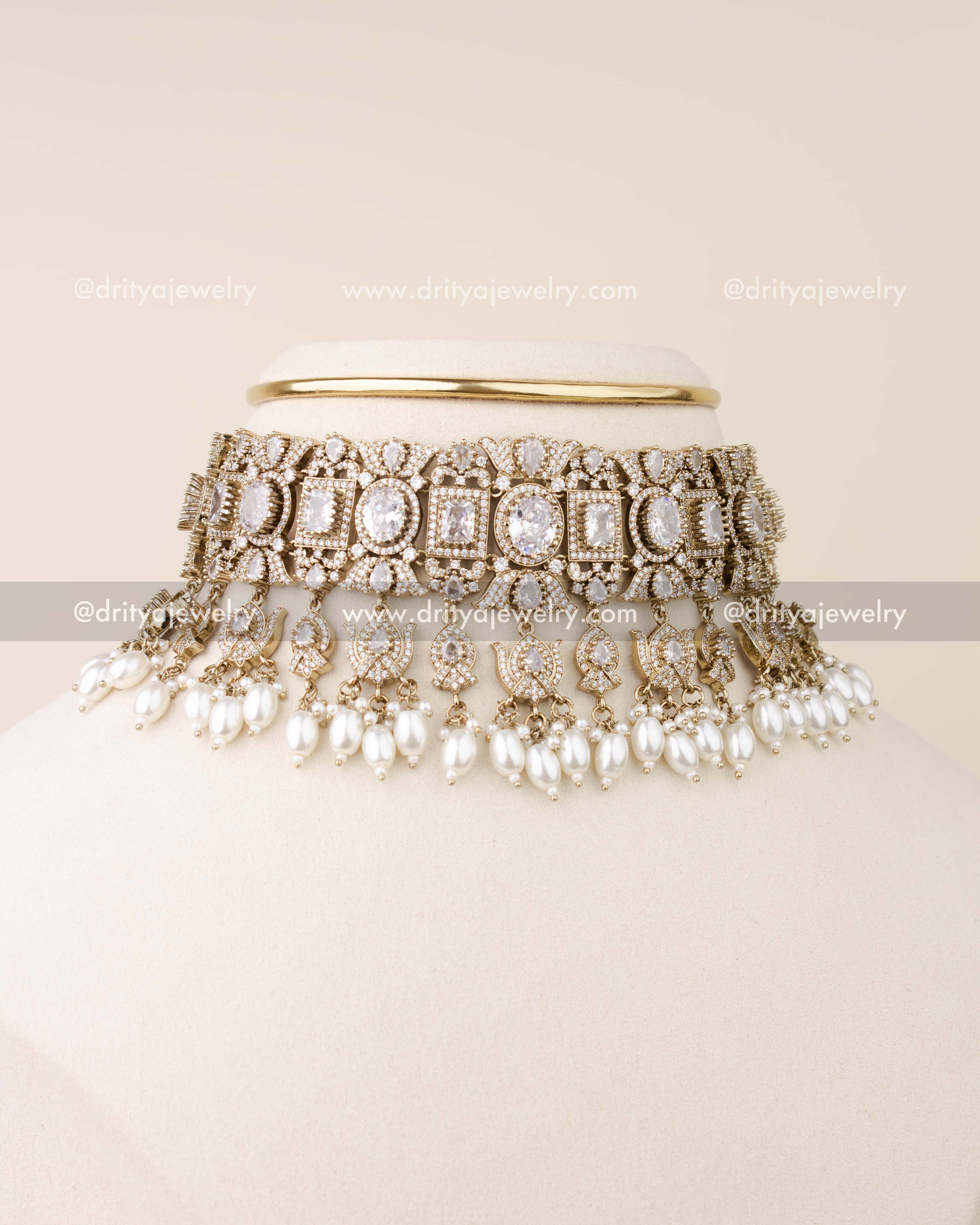 Bridal Choker Set Diamond-Like with AD Stones and Earrings