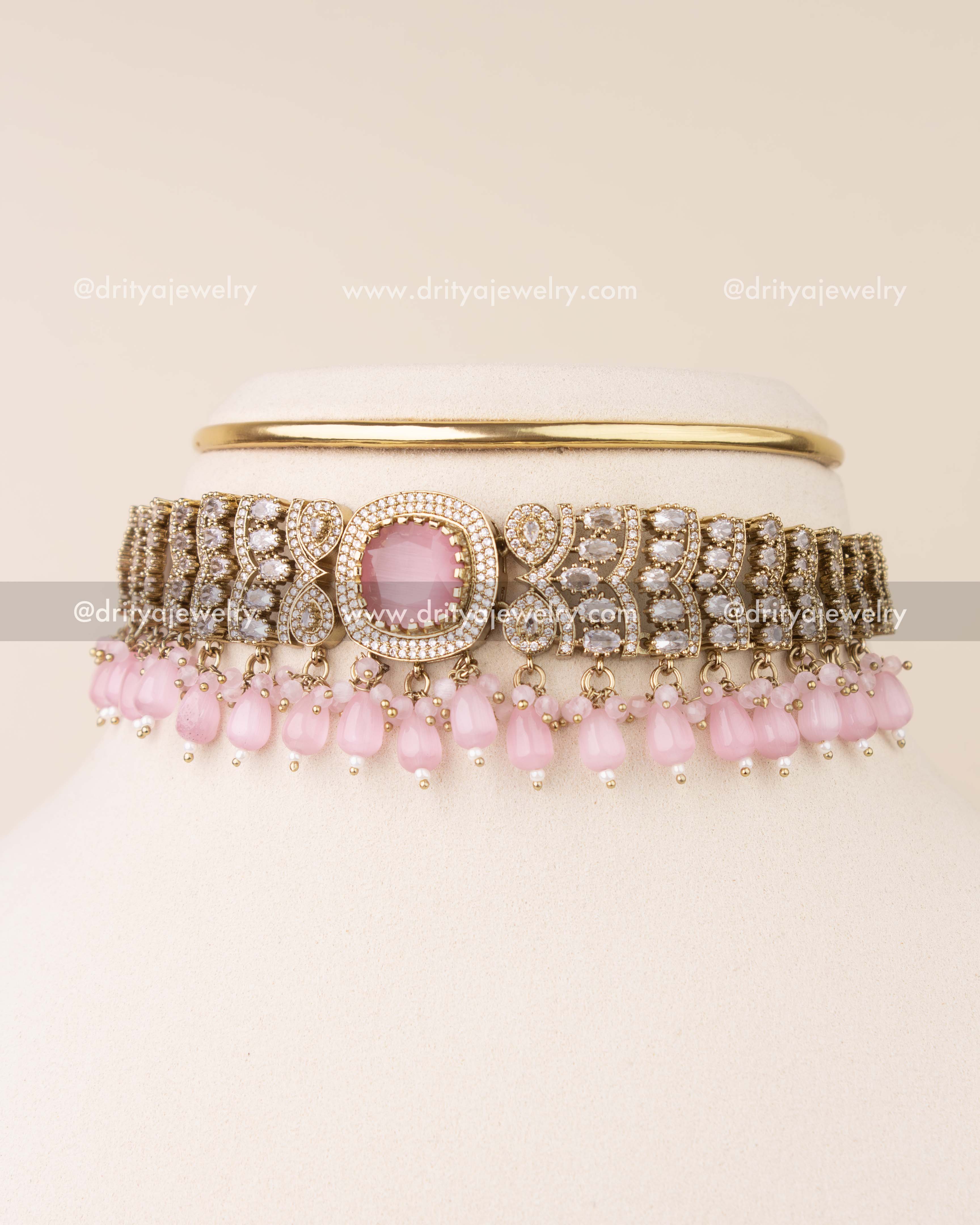 Premium Victorian Choker Set with Blush Pink Bead Drops