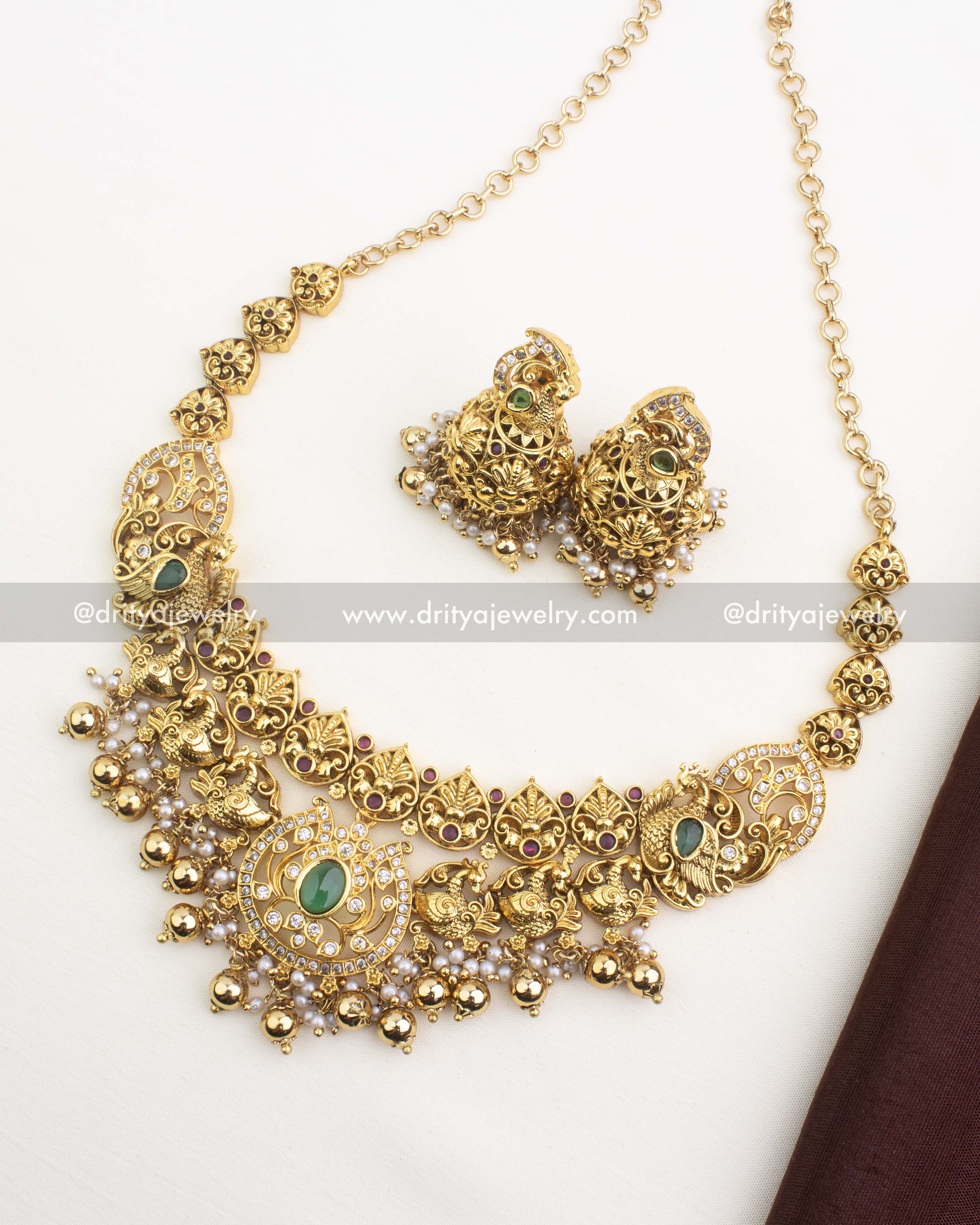 Premium Antique Peacock Short Necklace Set