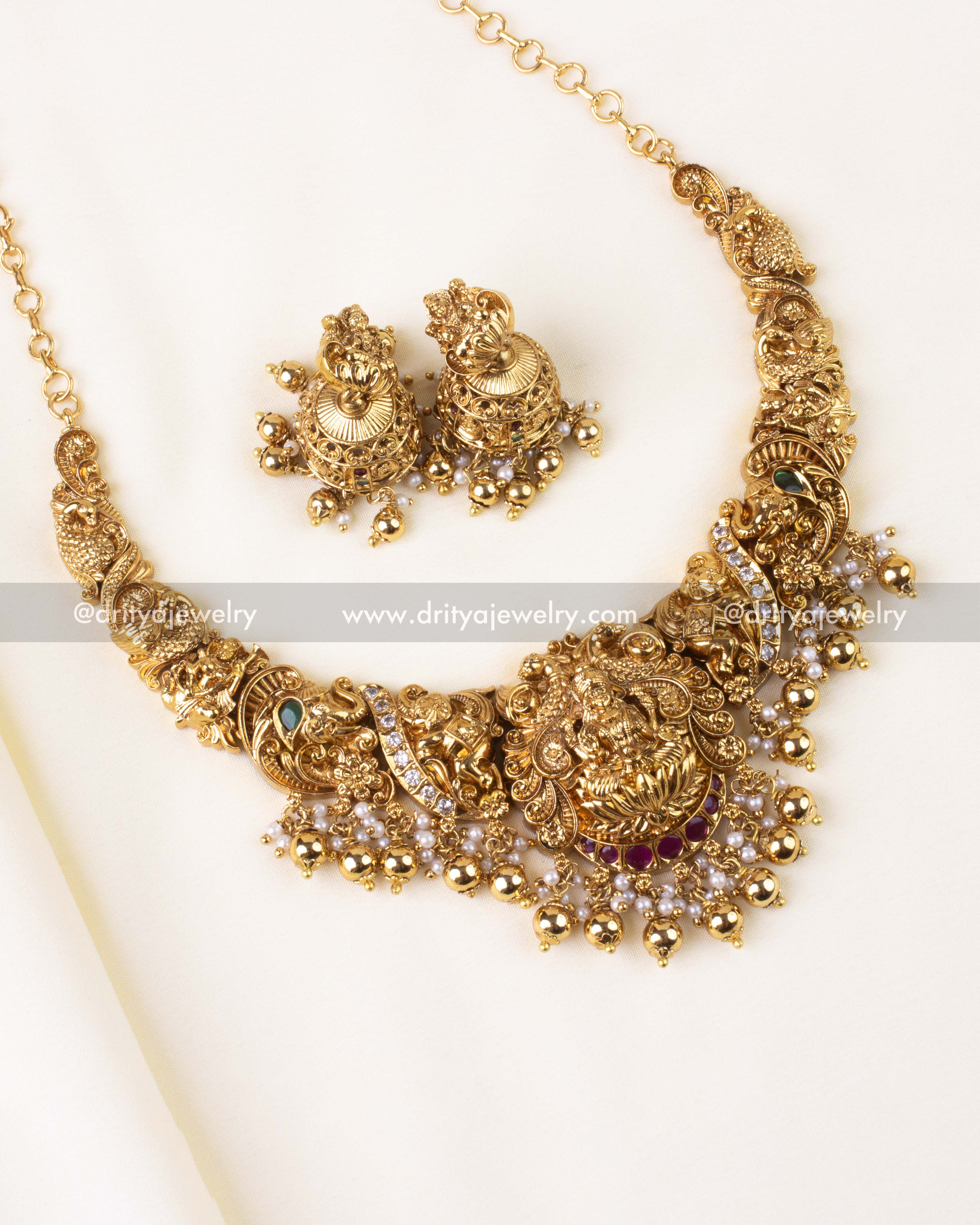 Premium Nakshi Short Necklace with Jhumkas