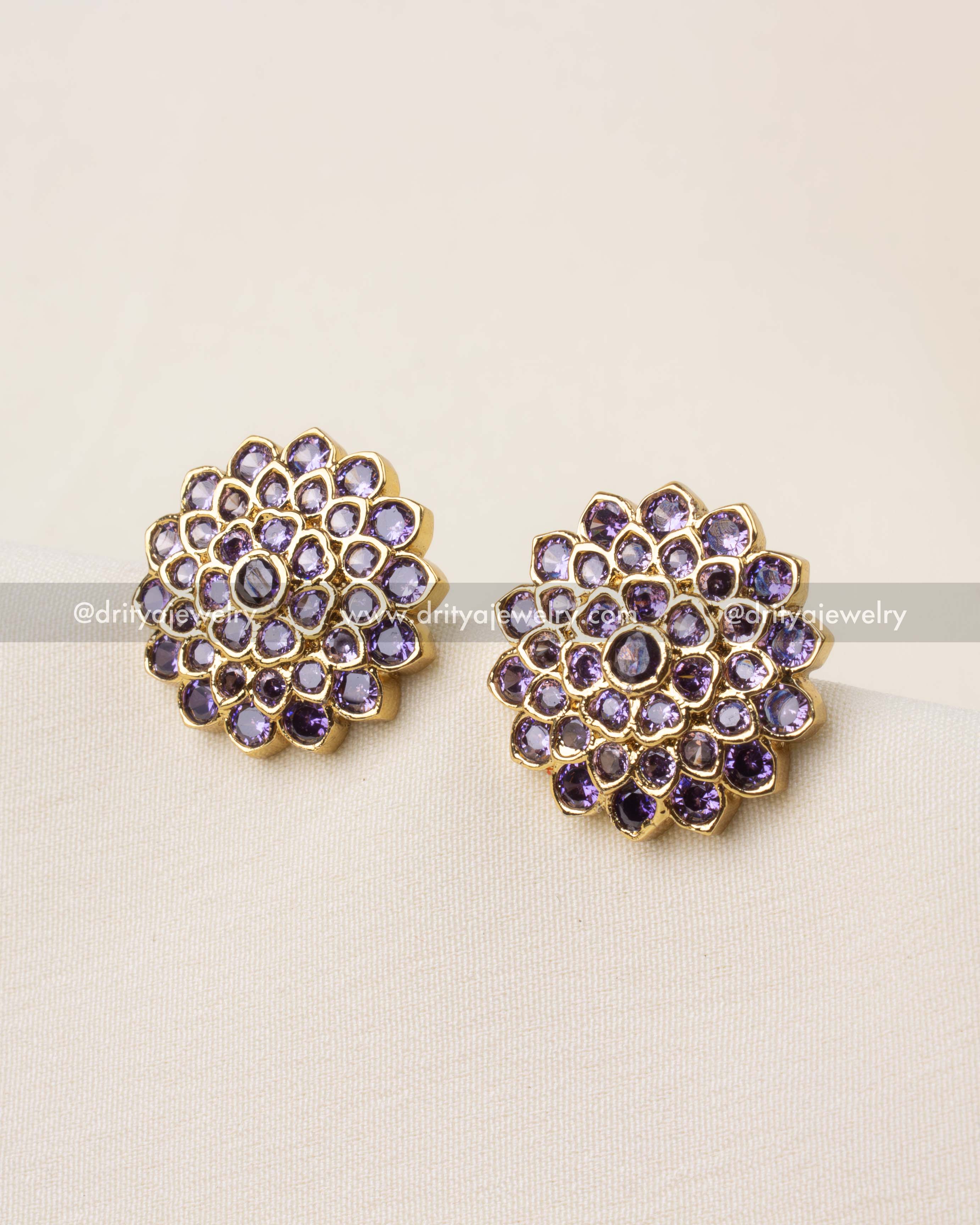 Premium Floral Stud Earrings with Purple Stones