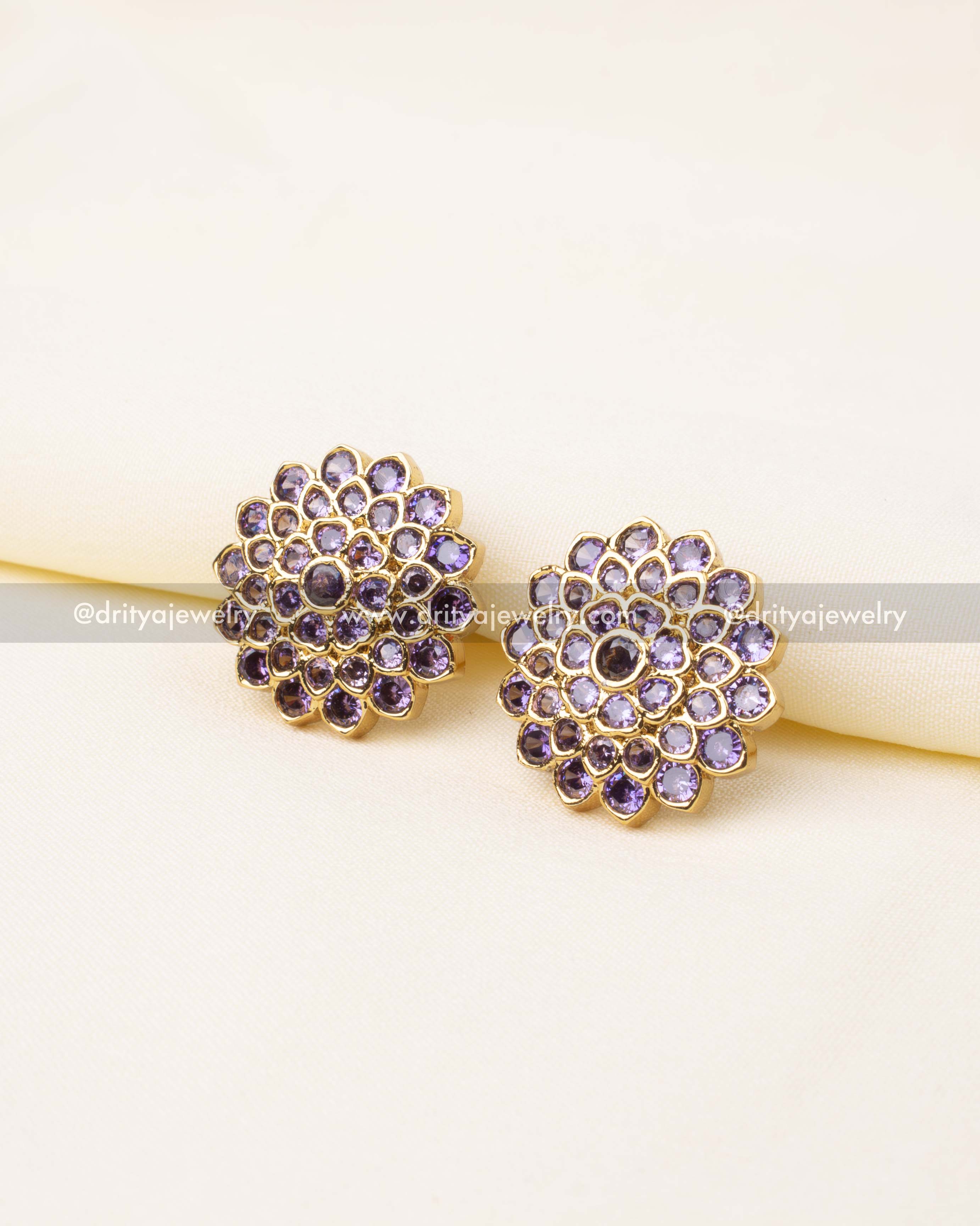 Premium Floral Stud Earrings with Purple Stones