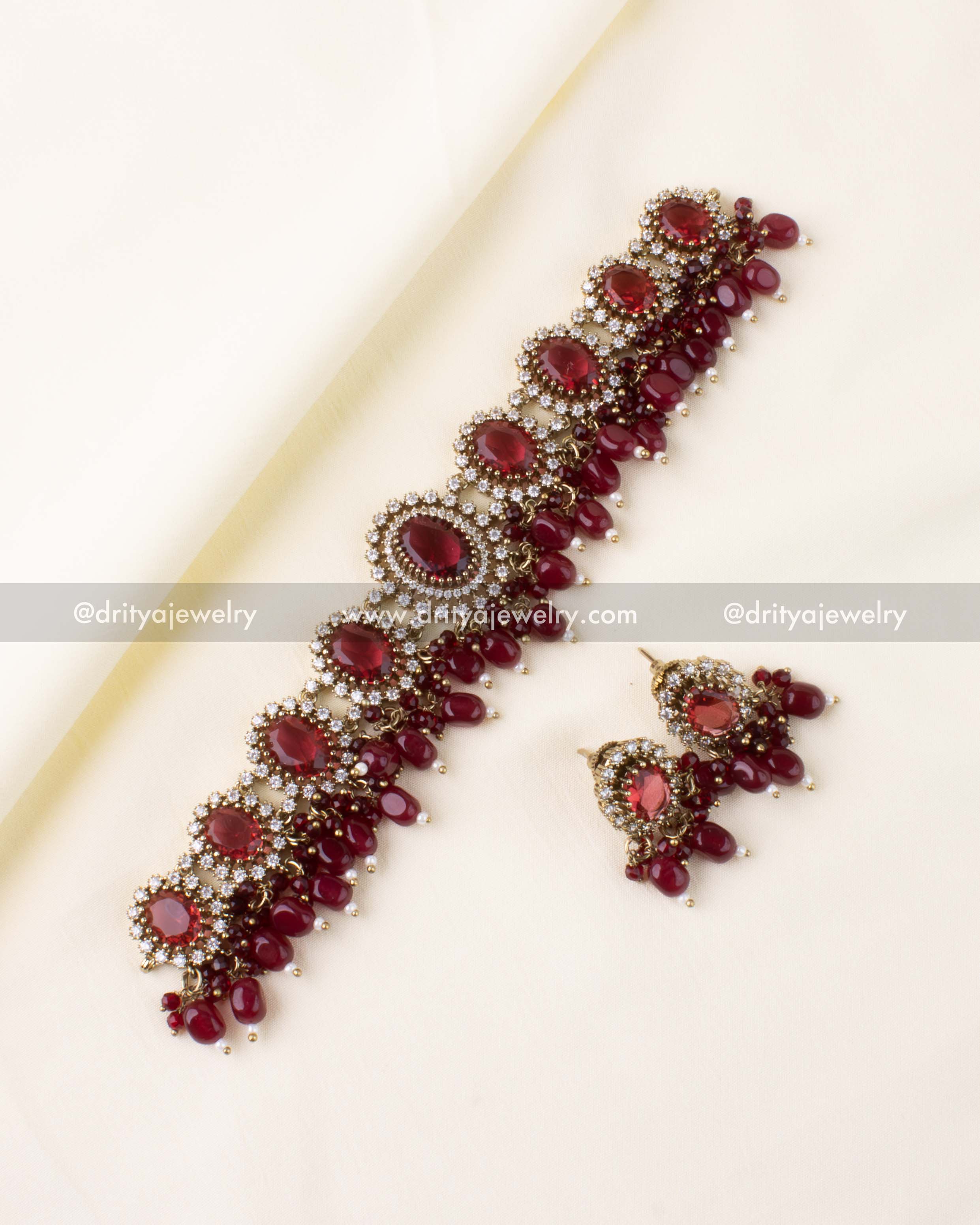 Victorian choker with deep red stones and ruby beads