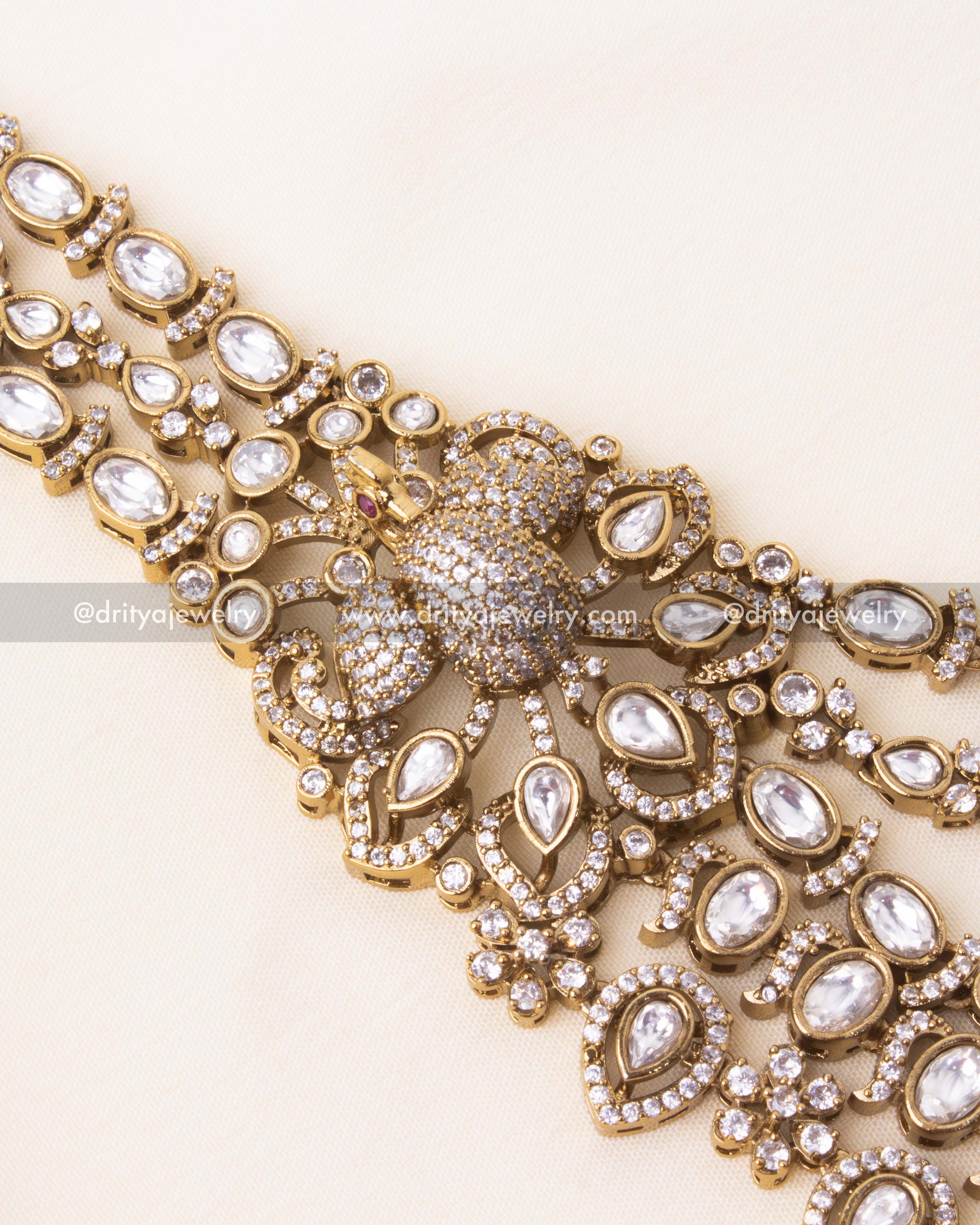 Side angle showcasing the intricate layers of polki stones and kundan craftsmanship.