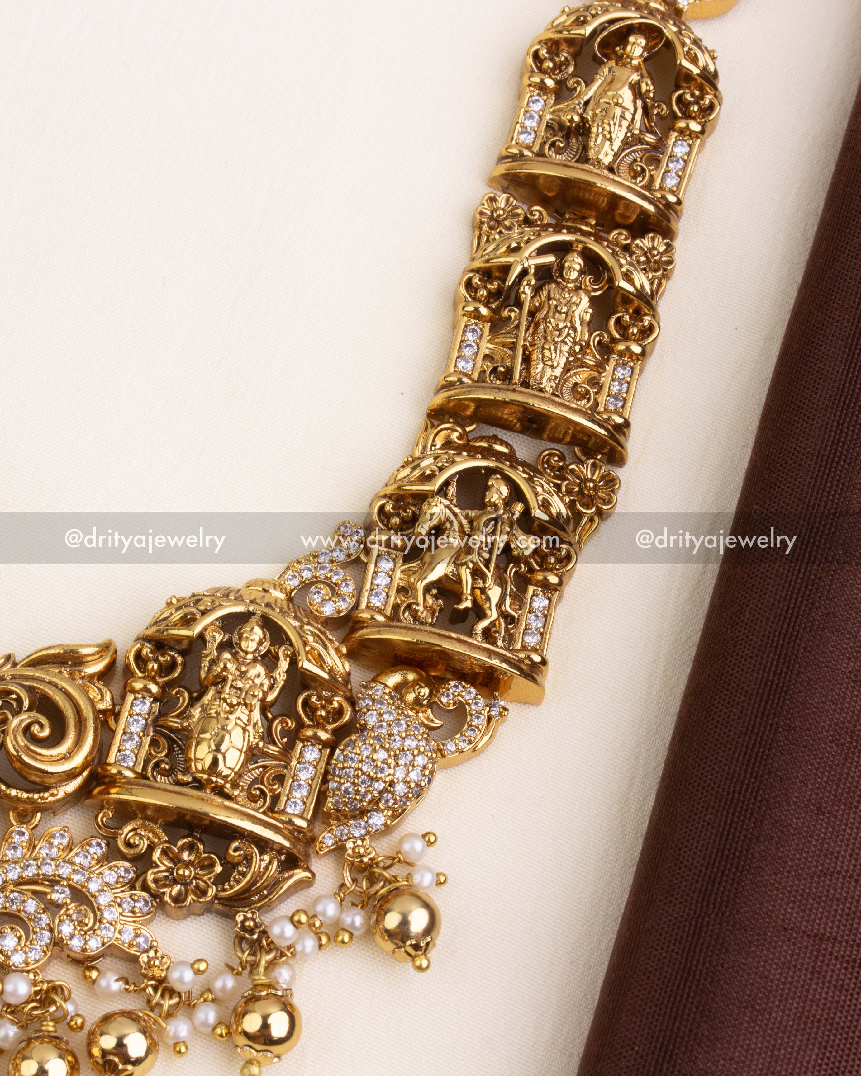 Temple pendant with Krishna motif, yali heads, and pearl beading