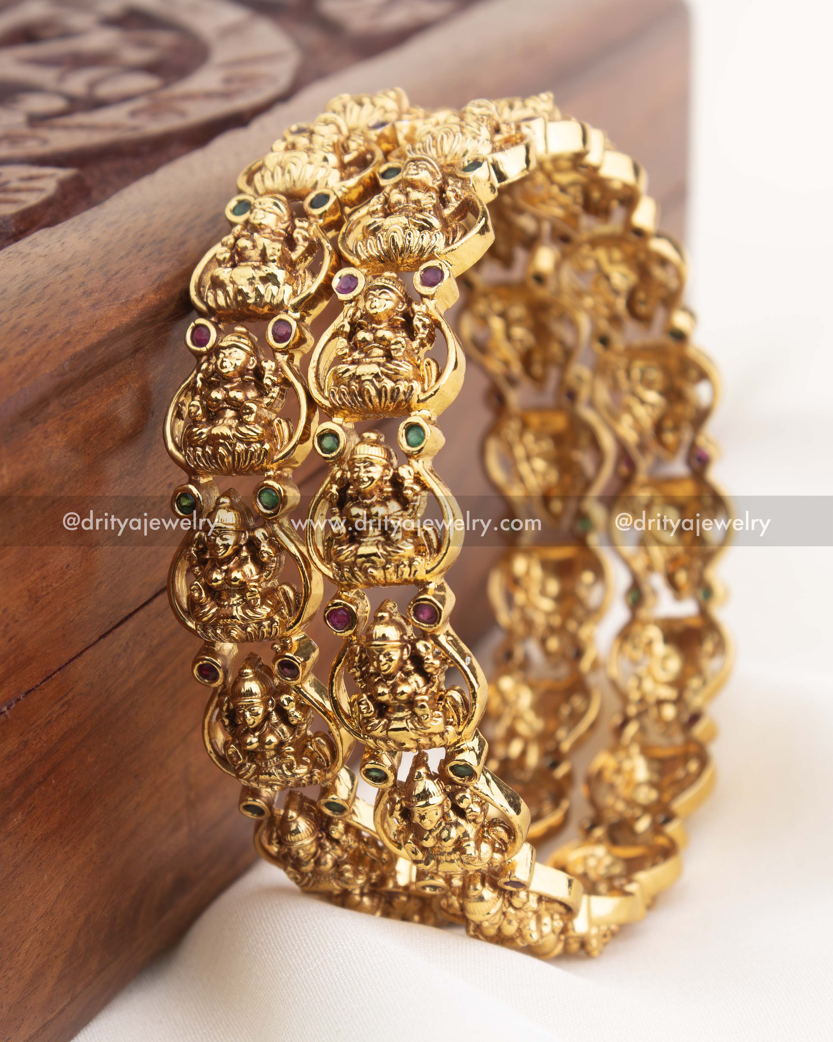 Simple Gold Replica Temple Bangles with Goddess Motif