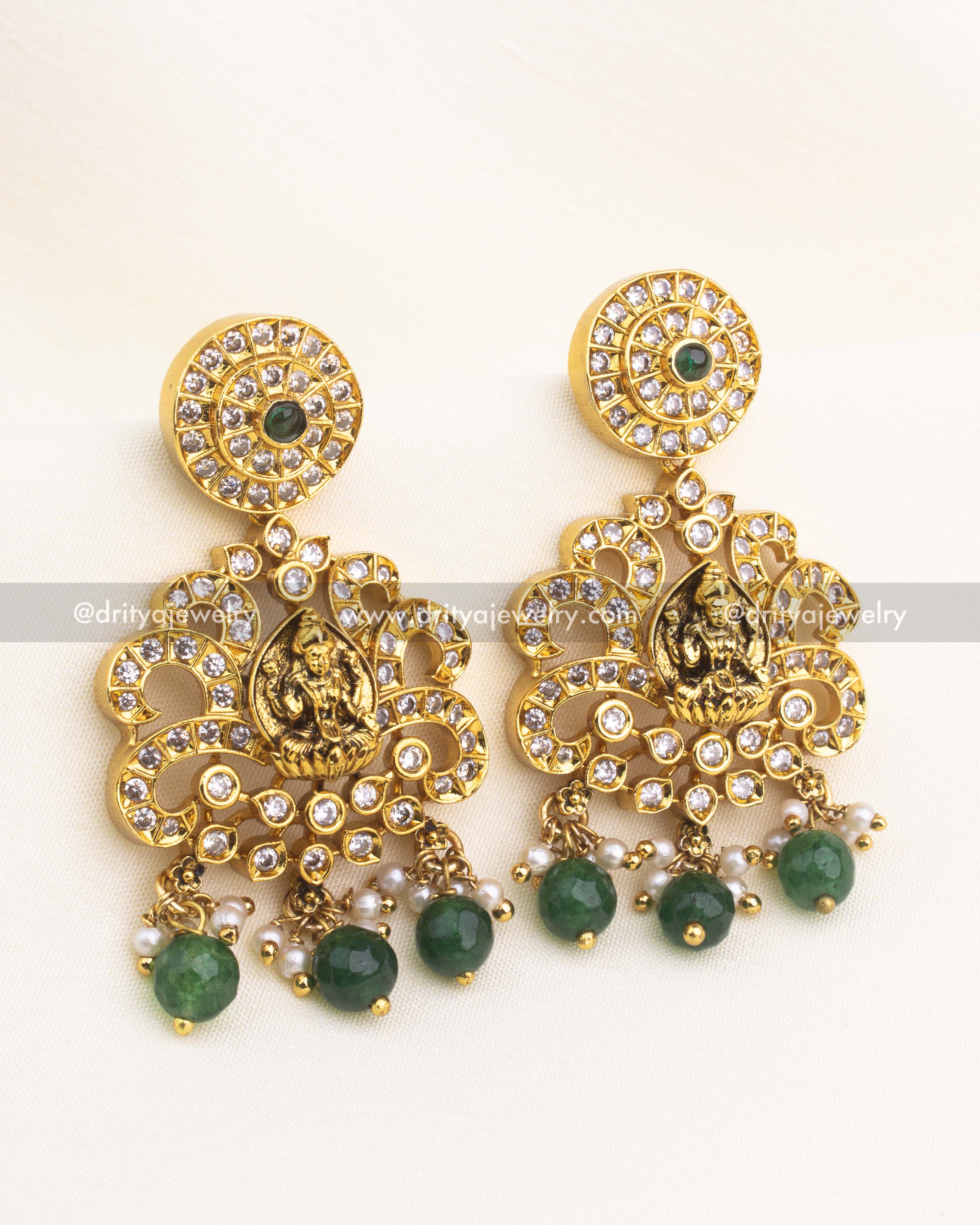 Premium Nakshi Kasulu Short Necklace Set - Emerald Green