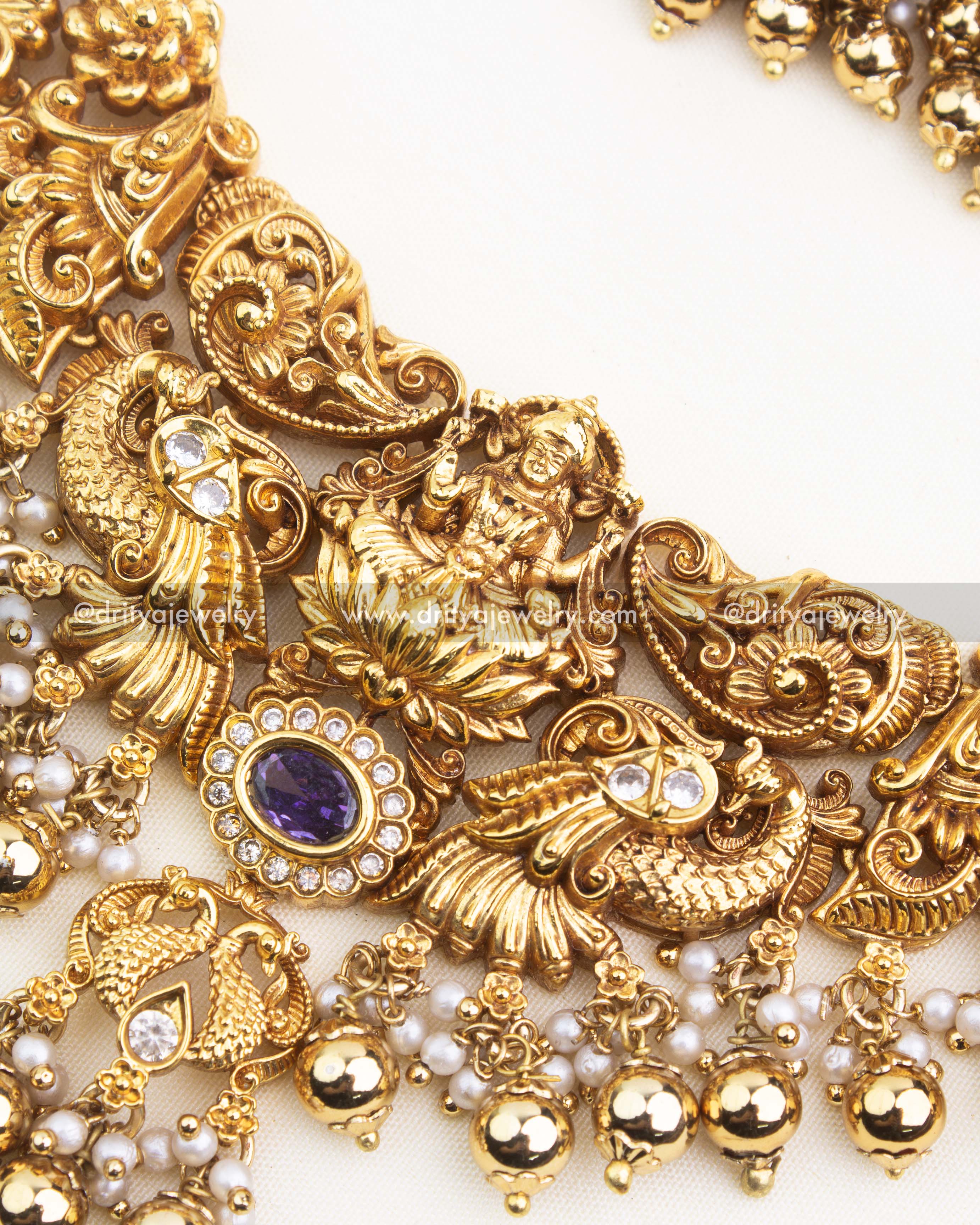 Premium Temple Short Necklace Set with Goddess Lakshmi Motif