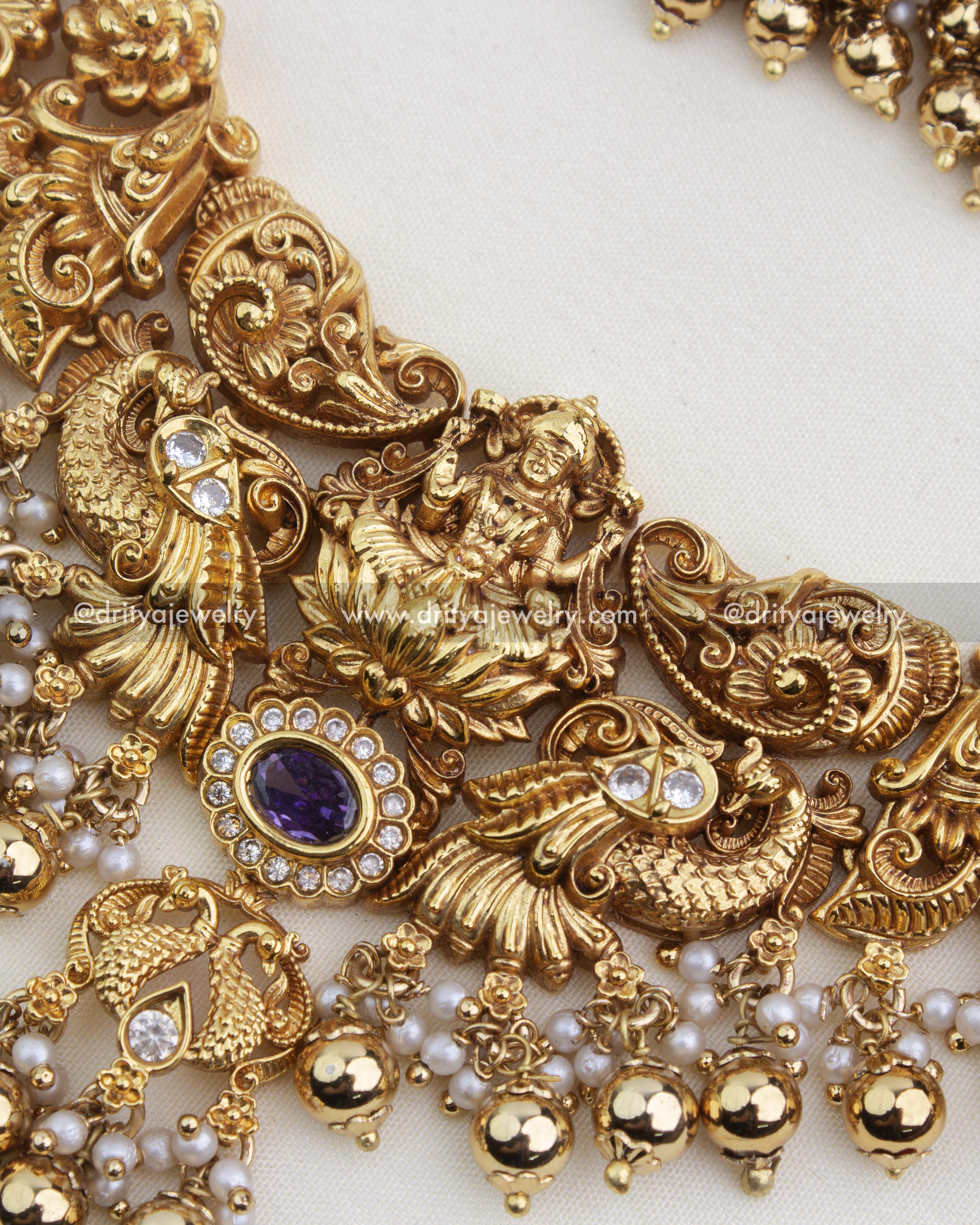 Premium Temple Short Necklace Set with Goddess Lakshmi Motif