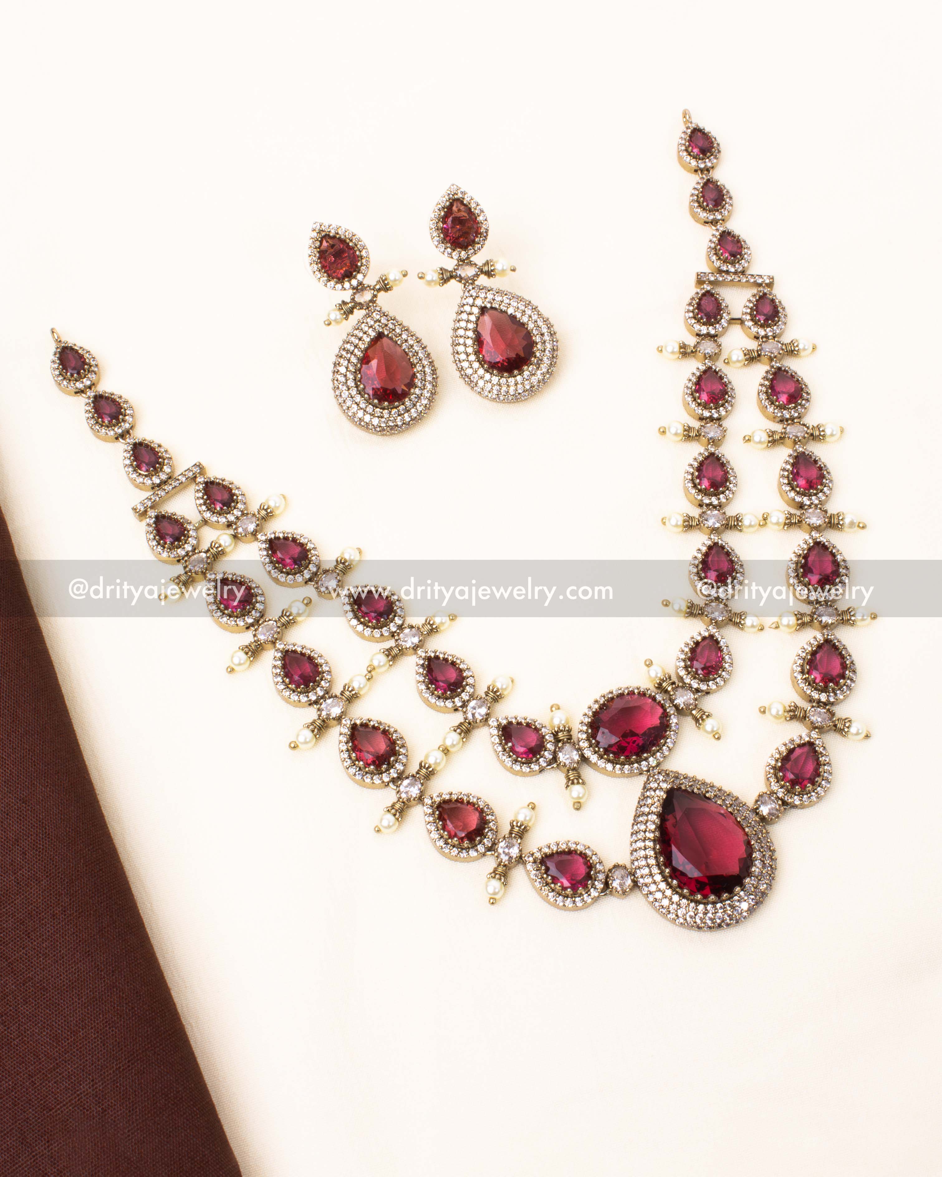 Victorian Layered Short Necklace - Ruby Red