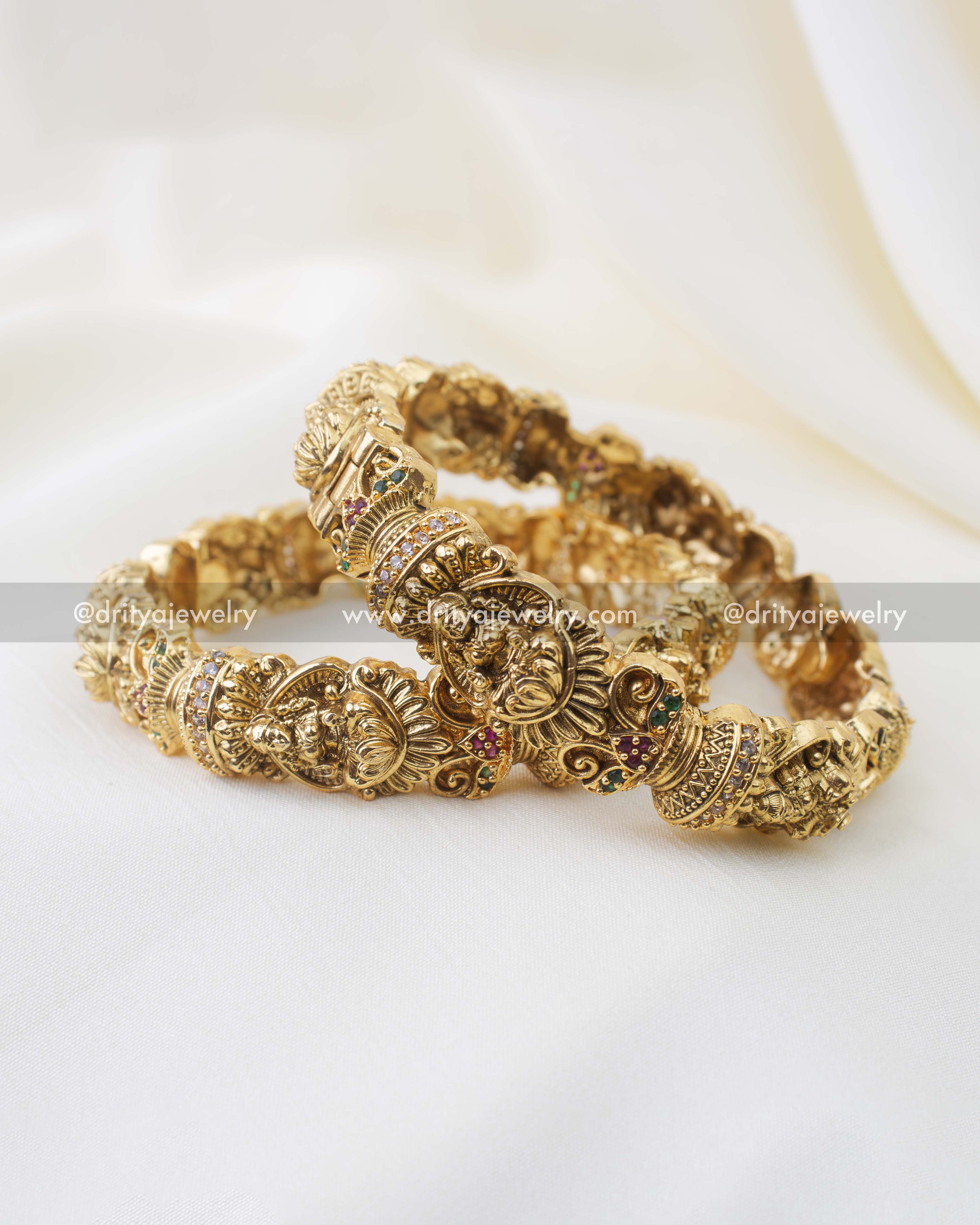 Premium temple openable bangles featuring Goddess Lakshmi motif with nakshi detailing