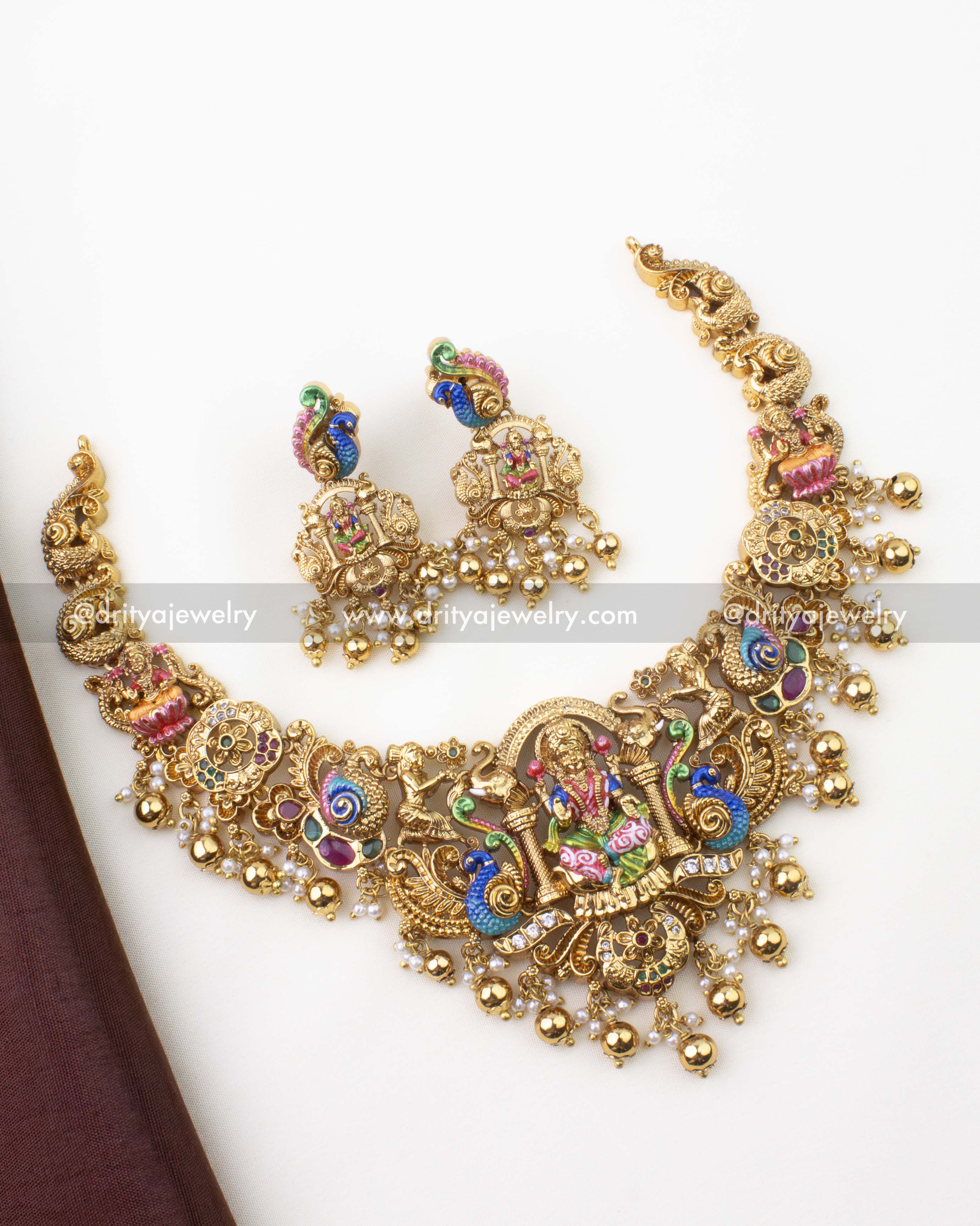 Premium Meenakari Lakshmi Short Necklace Set