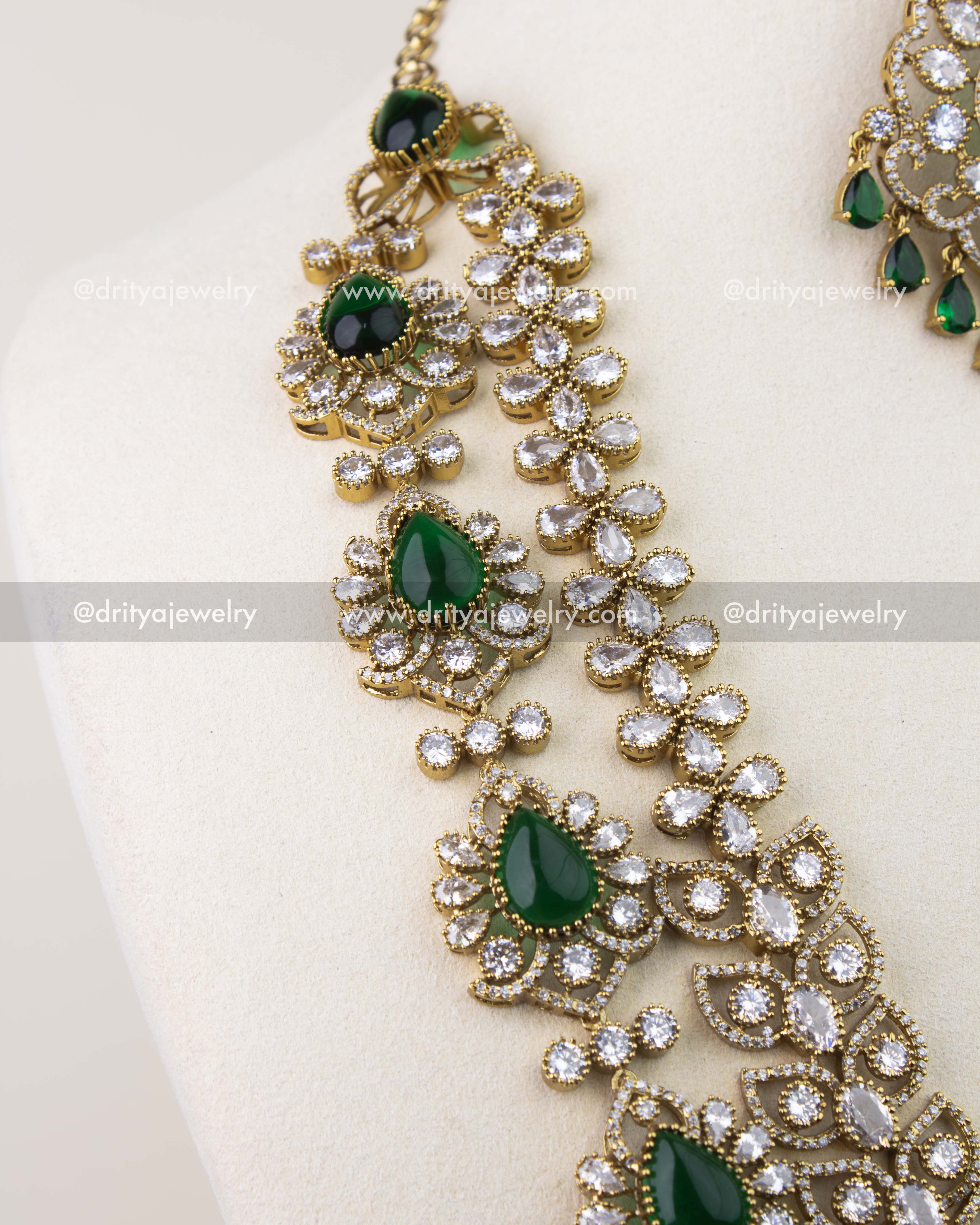 Emerald cushion stone pendant with CZ halo in Victorian finish