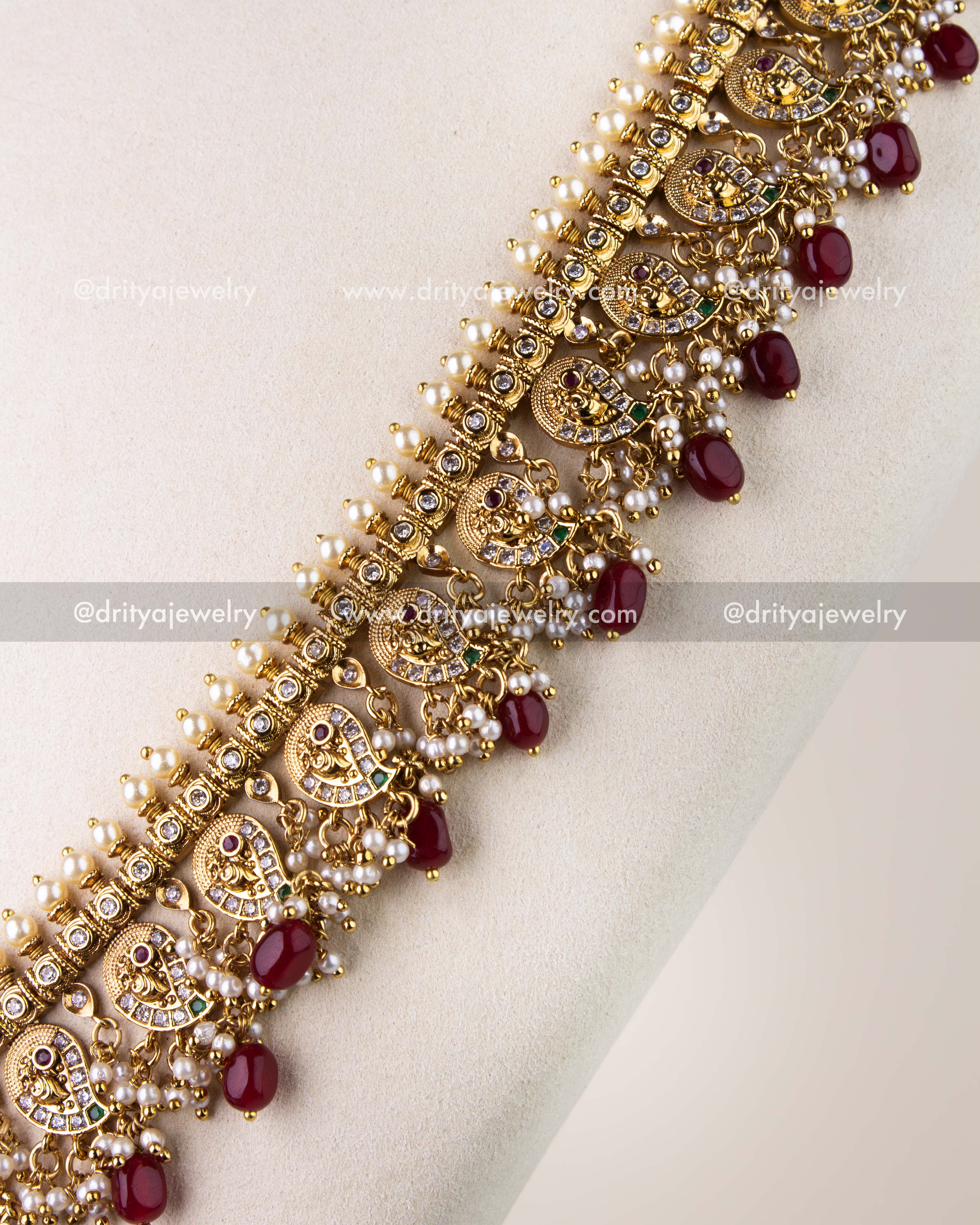 Premium Mango Design Ruby Long Necklace Set