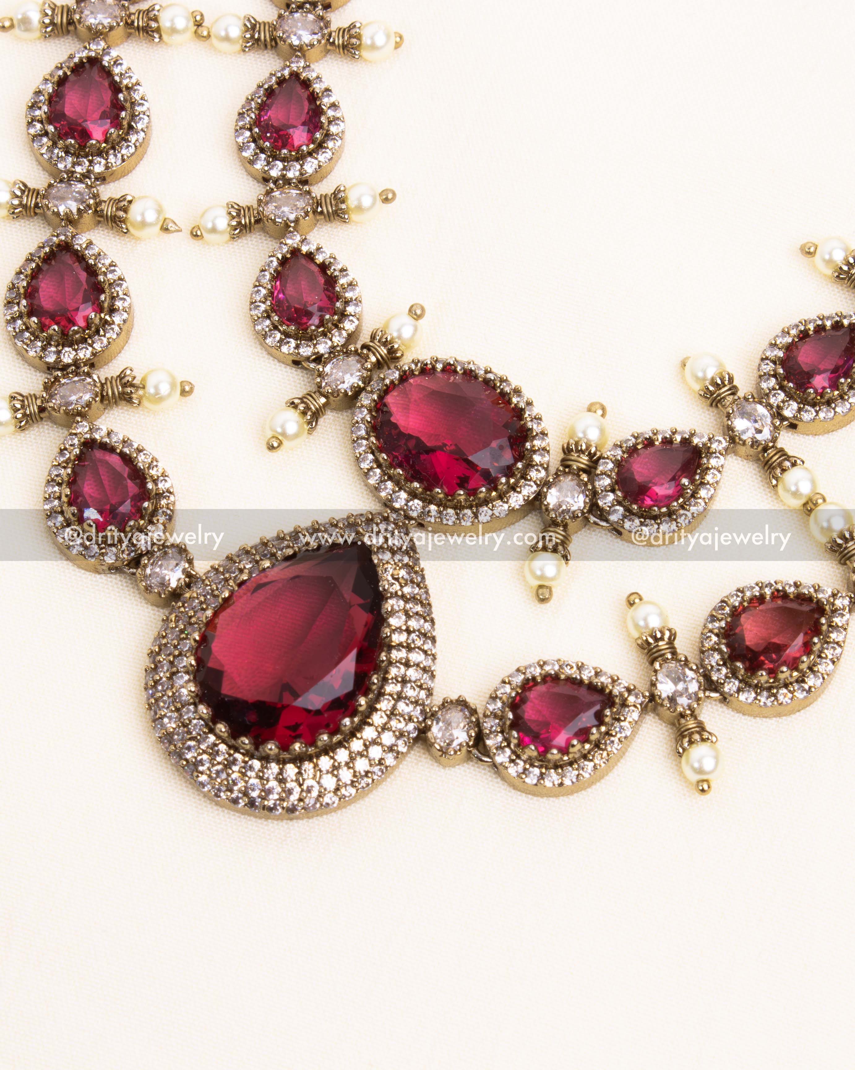 Victorian Layered Short Necklace - Ruby Red