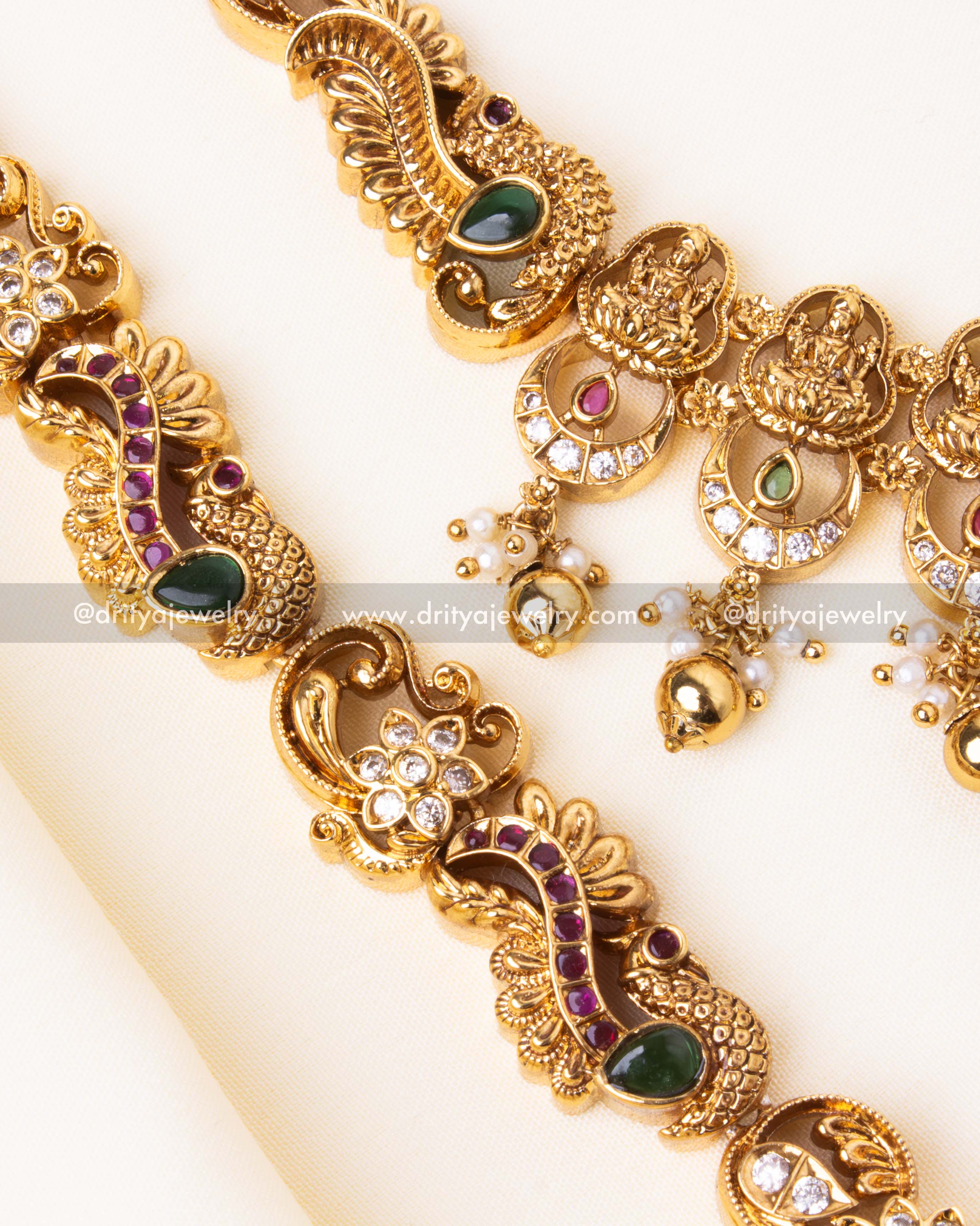 Nakshi Long Necklace Set with Deity Motif & Pearl Drops