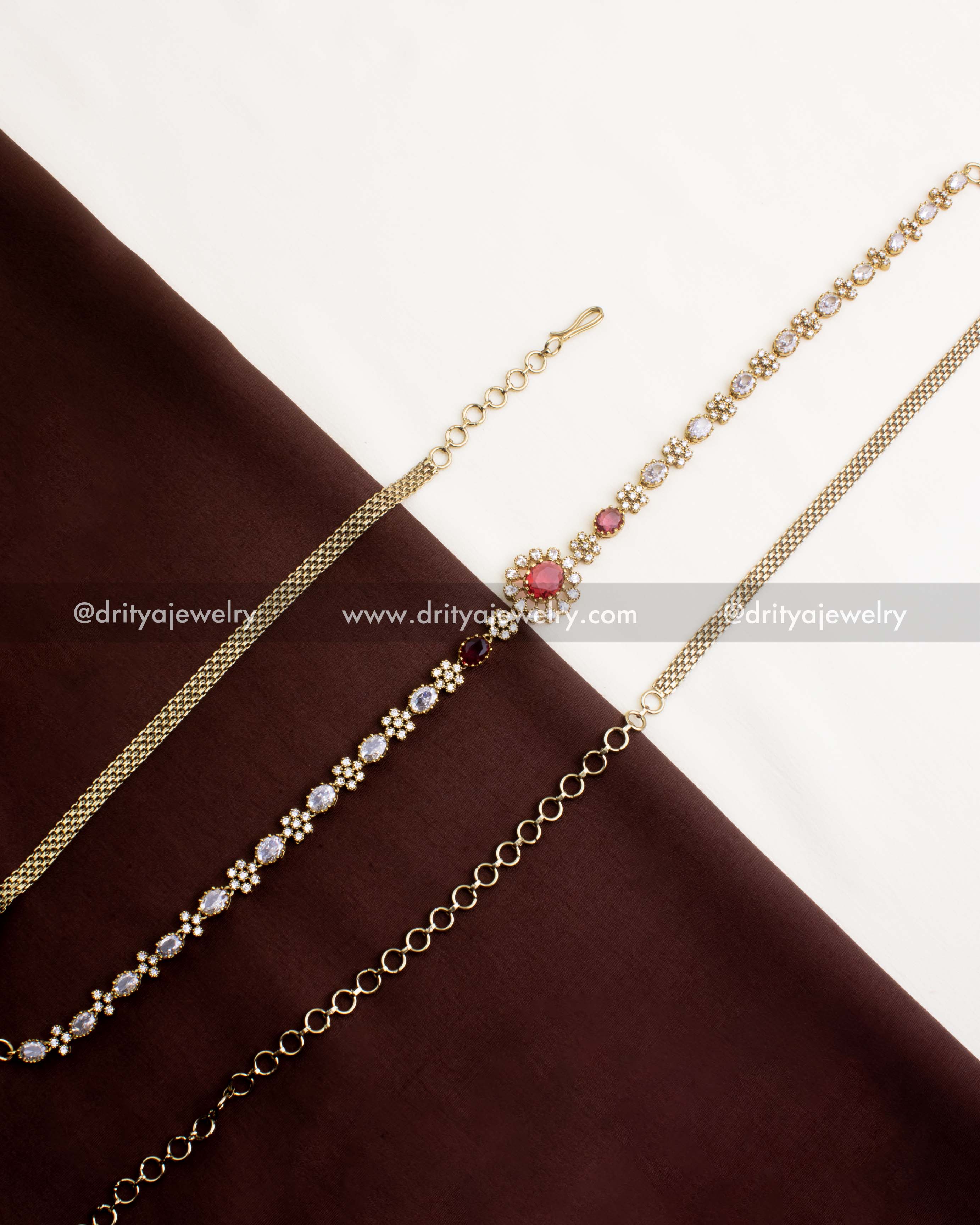 1109-R full Victorian CZ red stone hip chain with adjustable waist loops
