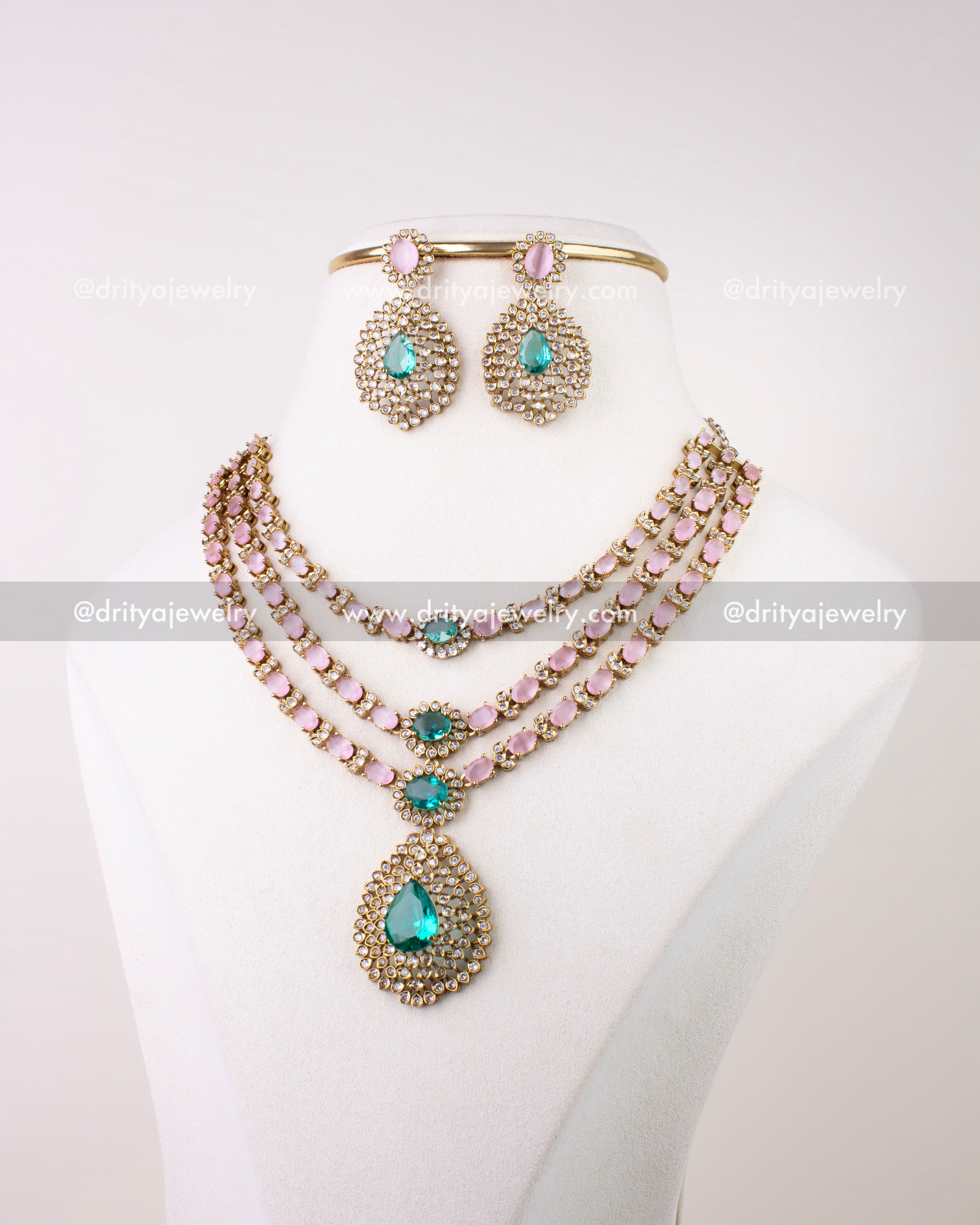 1296-BP full view of Victorian layered necklace set with earrings