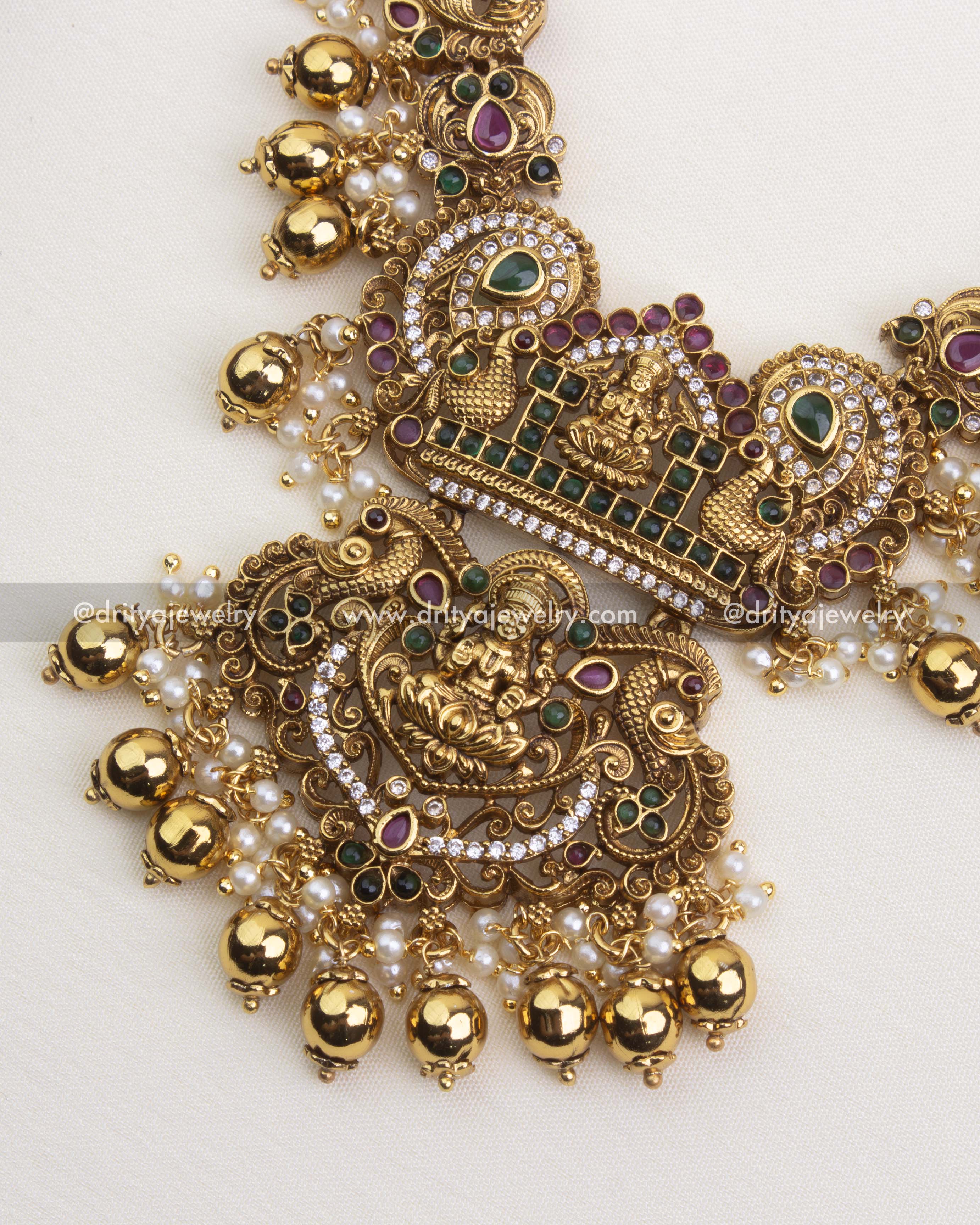 1249-GO close-up of temple pendant with god idol and bead drops