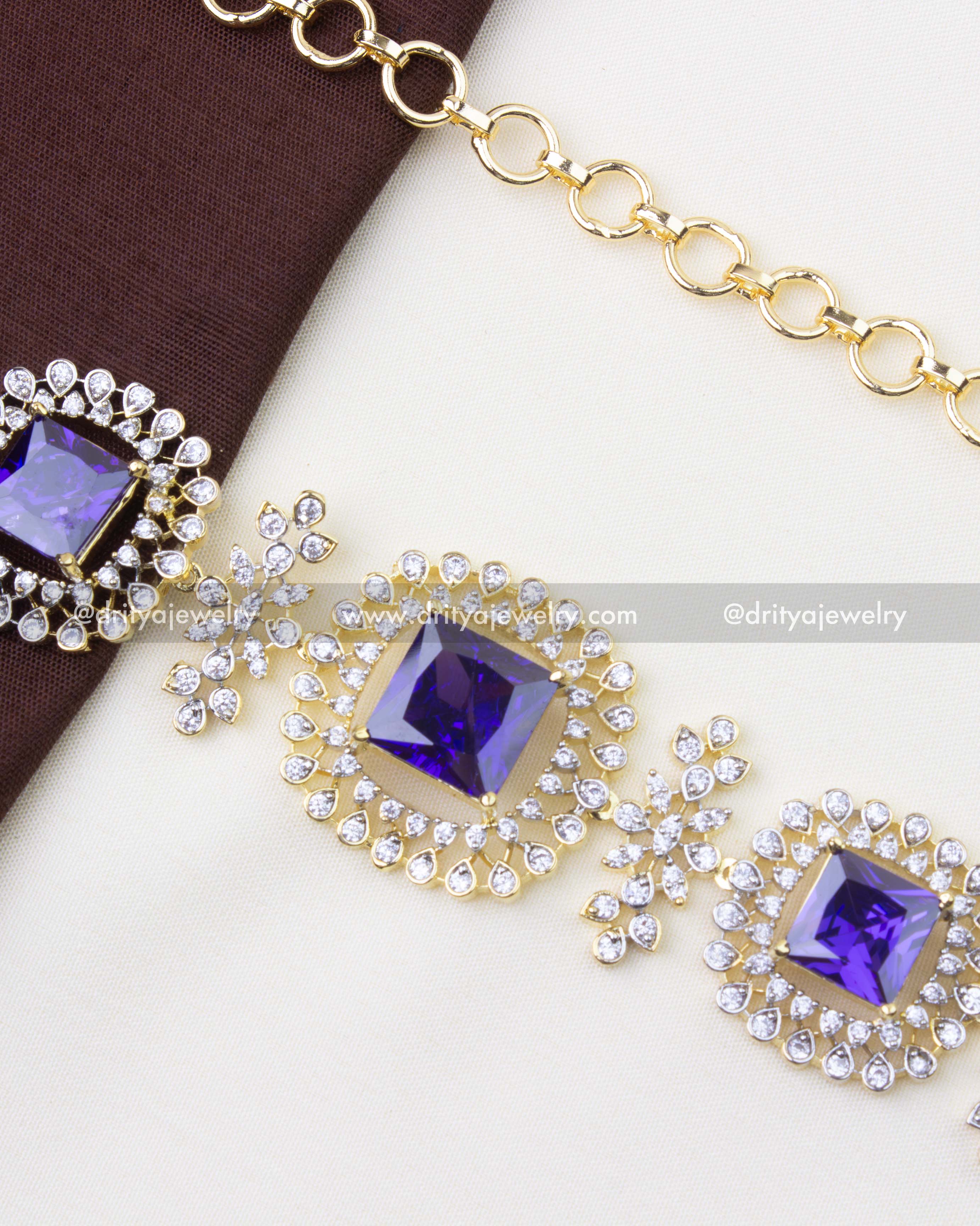 1228-PU premium purple CZ diamond replica waist chain close-up view