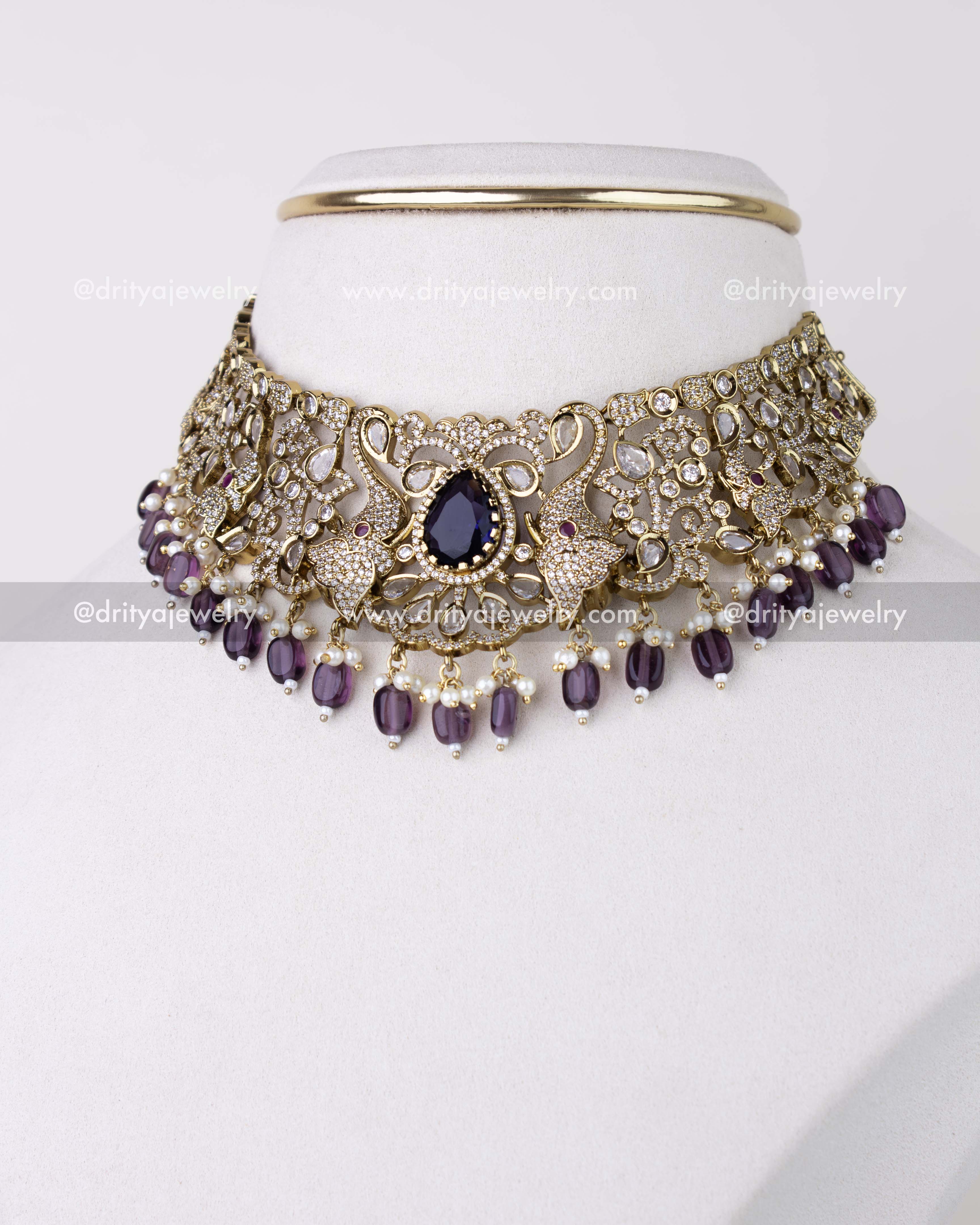 1309-PUCN purple bead Victorian choker necklace front close view