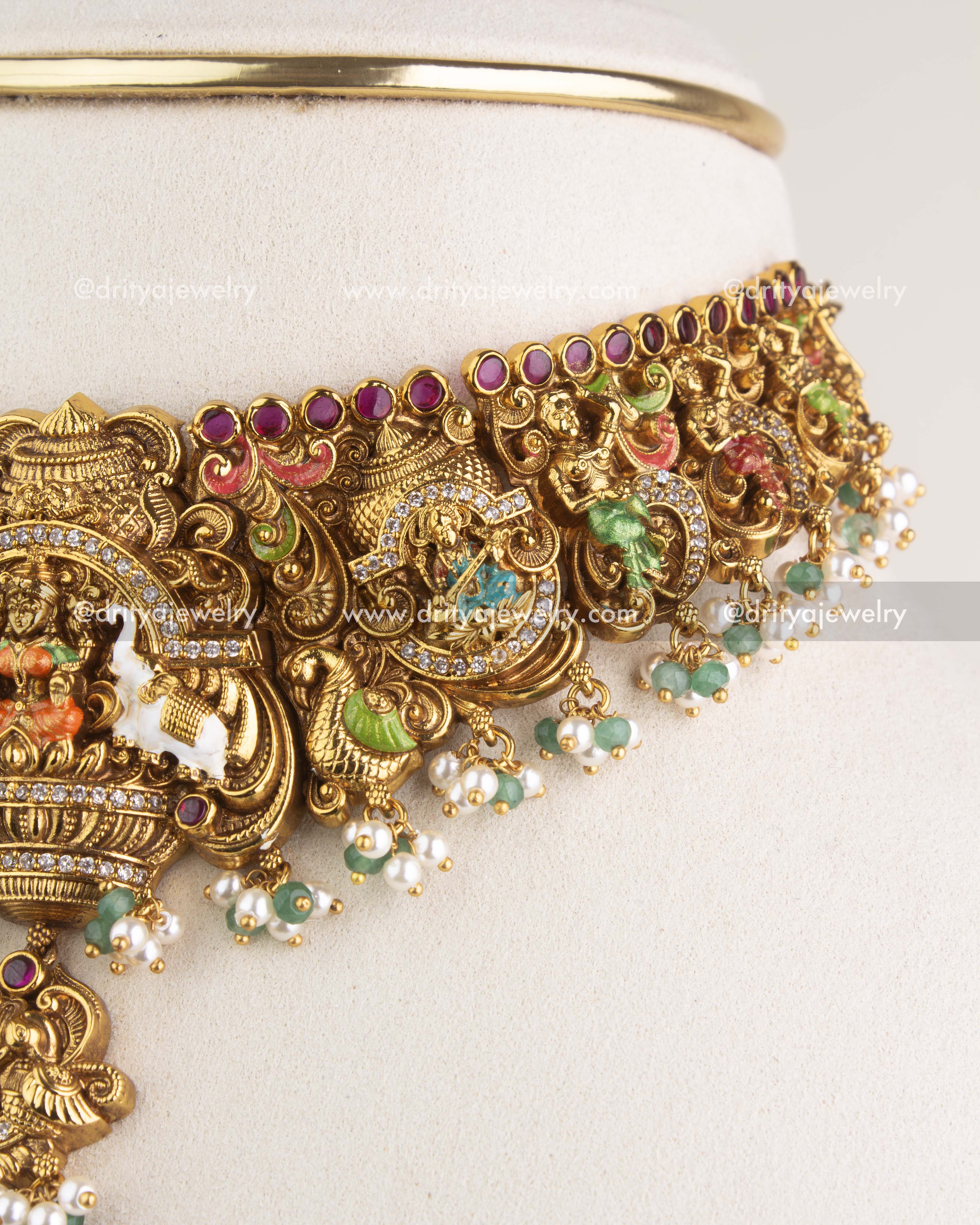SKU 1181 Necklace Set angled view highlighting meenakari work and hanging beads