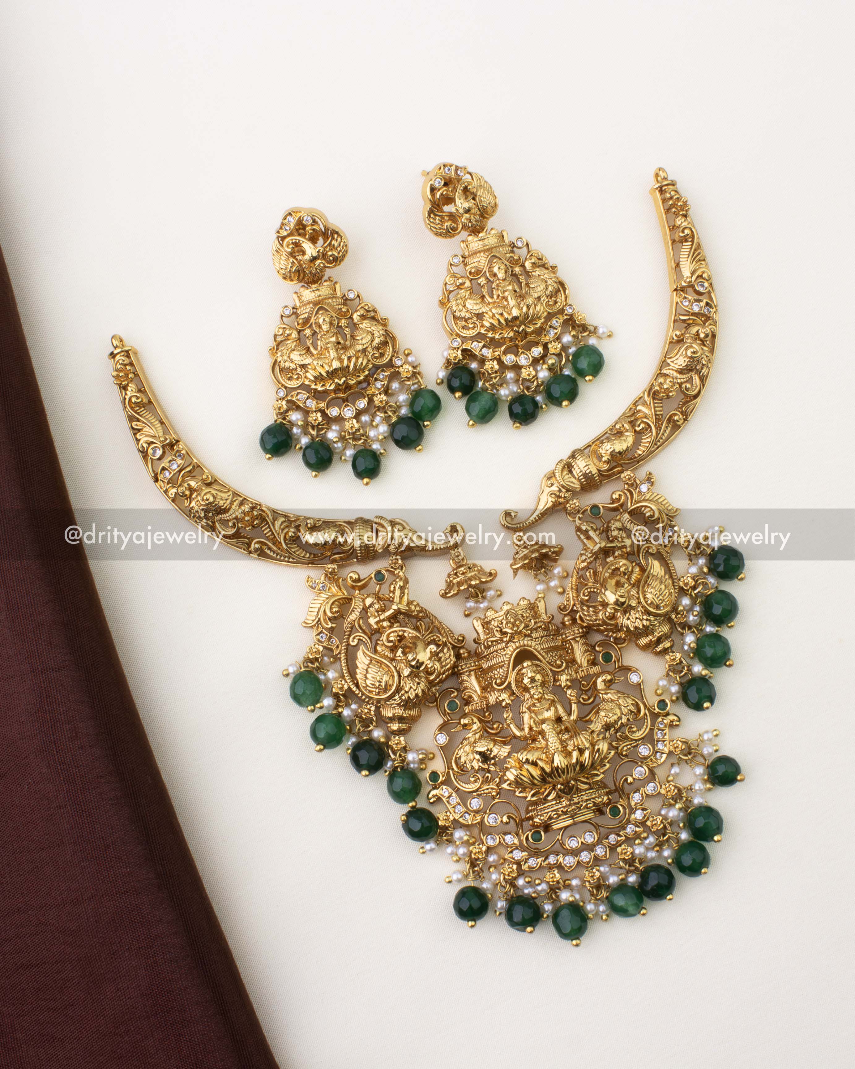 1263-G complete nakshi god idol necklace set with matching earrings