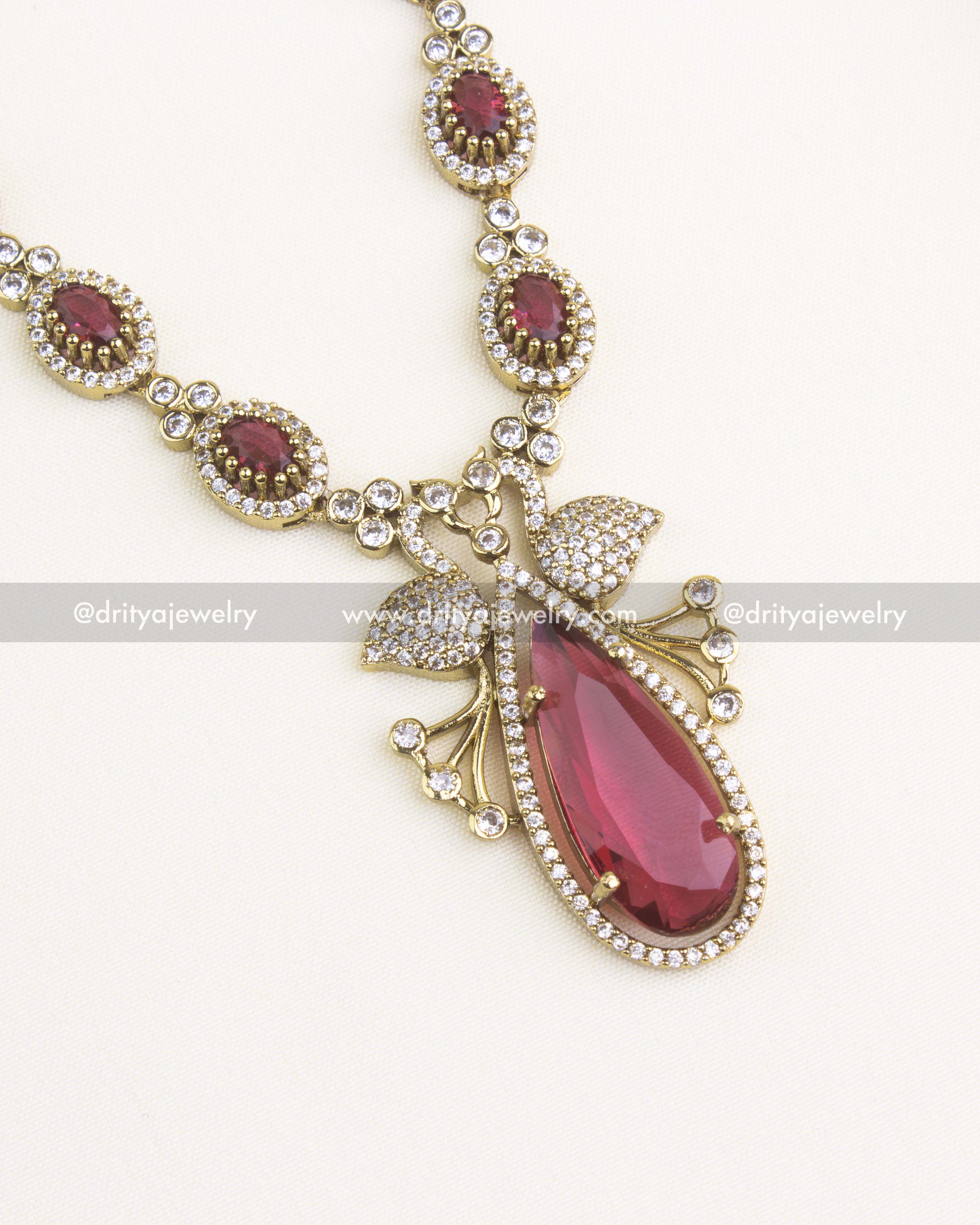 1166-R close-up of Victorian red stone necklace pendant