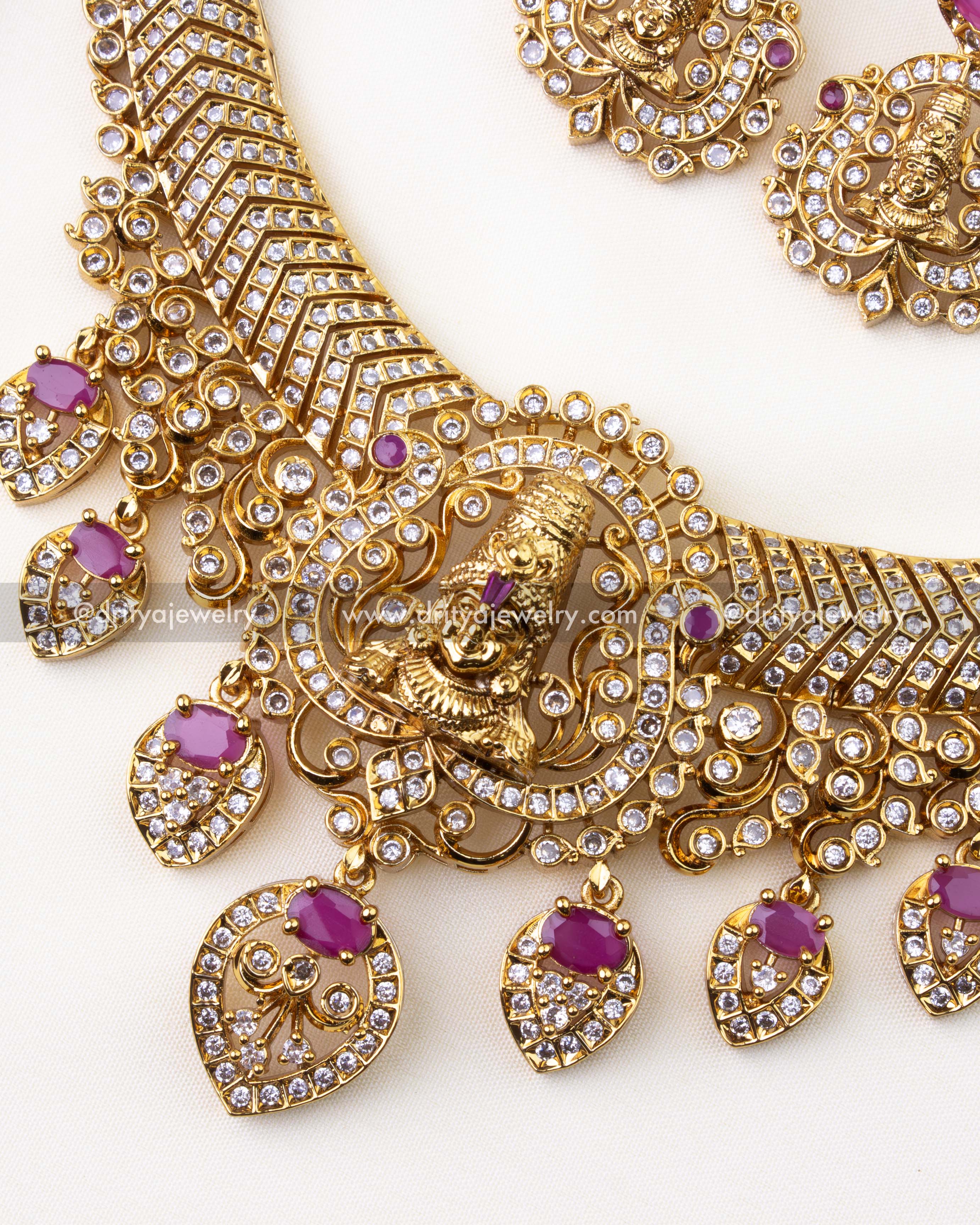 1223-R Venkateswara kanti necklace center pendant and danglers detail