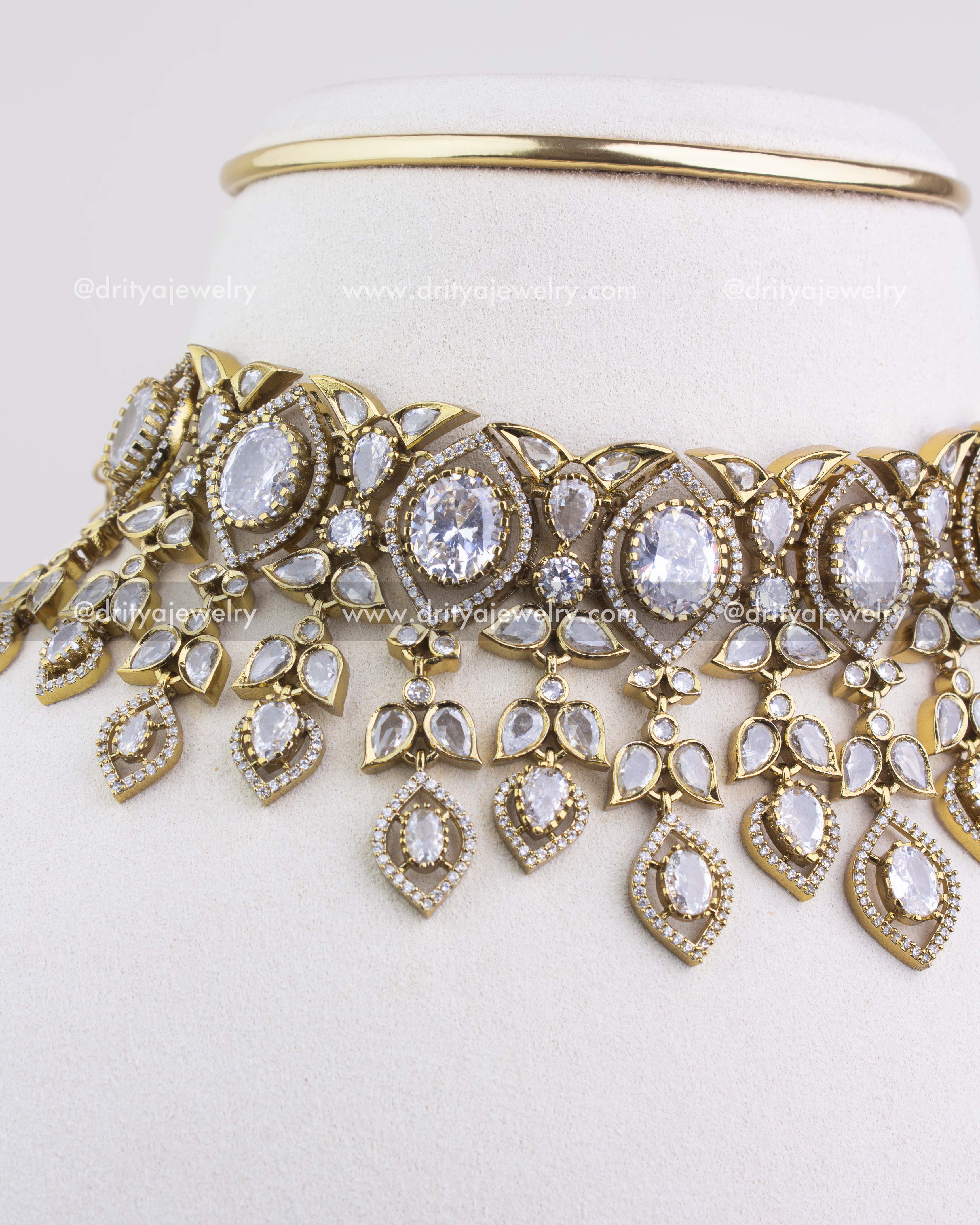 1236-W angled close-up of choker showing intricate AD and diamond-white stone detailing