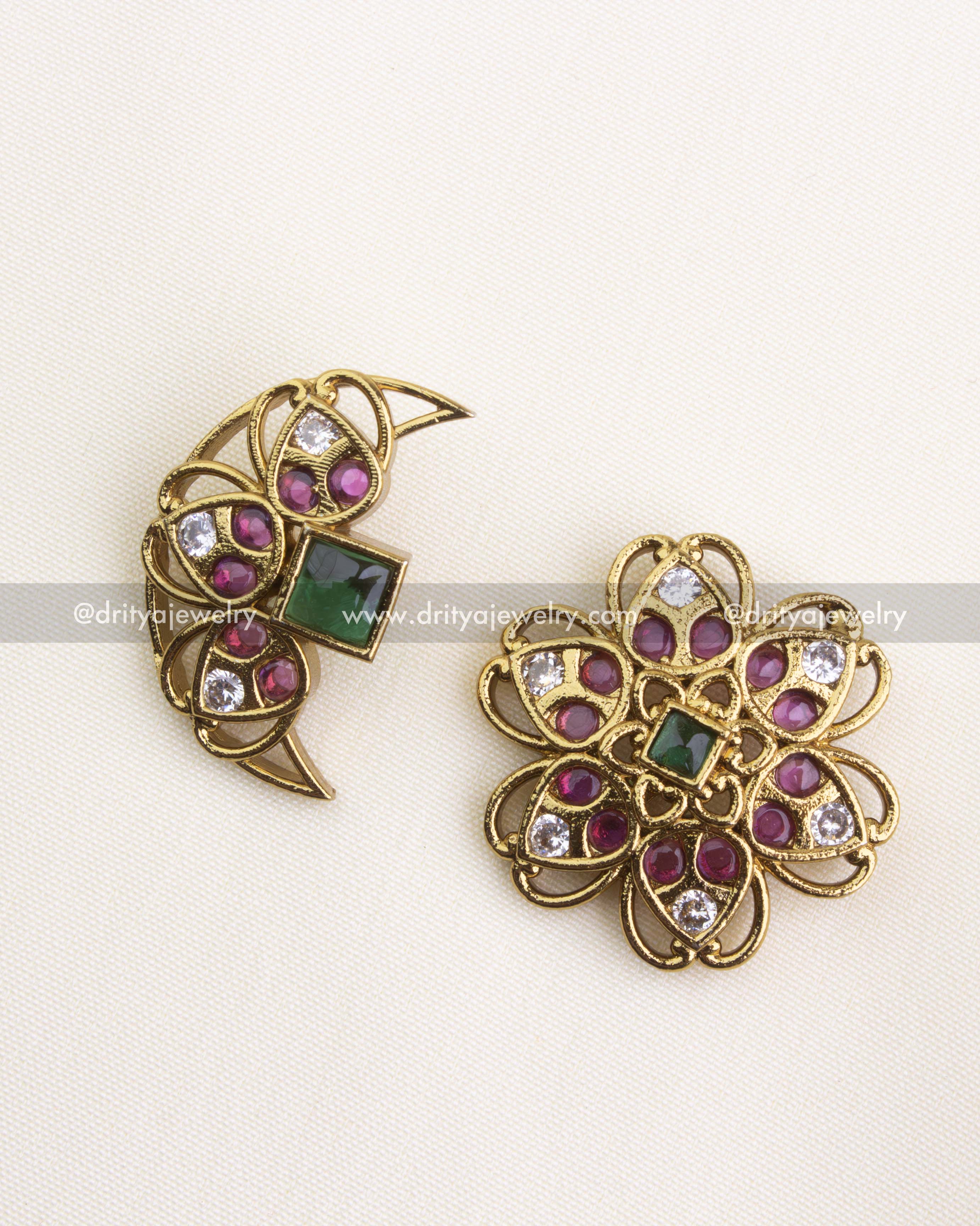 SKU 1149 - Earrings - Close front view highlighting CZ stones and gold finish
