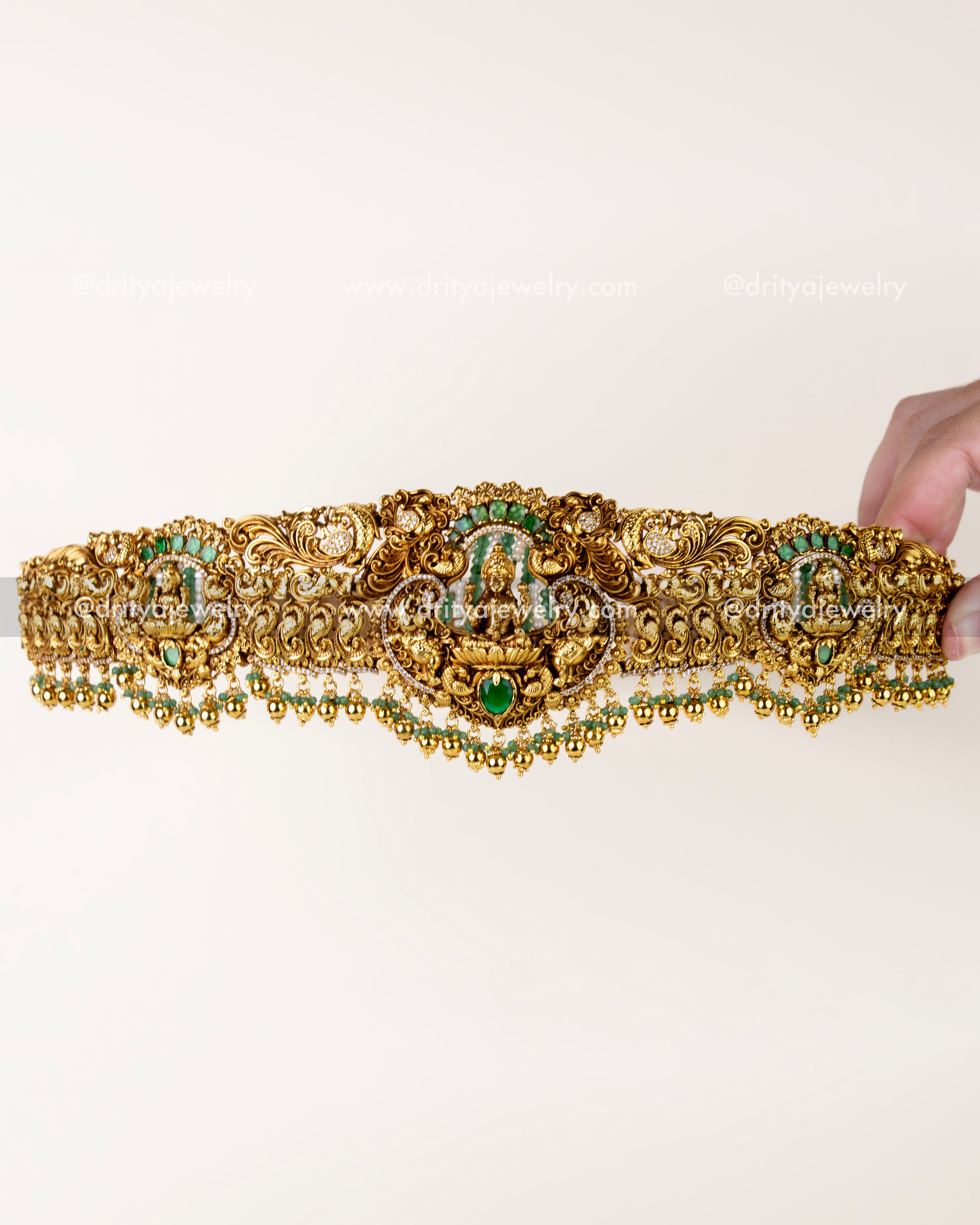 1244-WB premium Lakshmi temple bridal waist belt front view