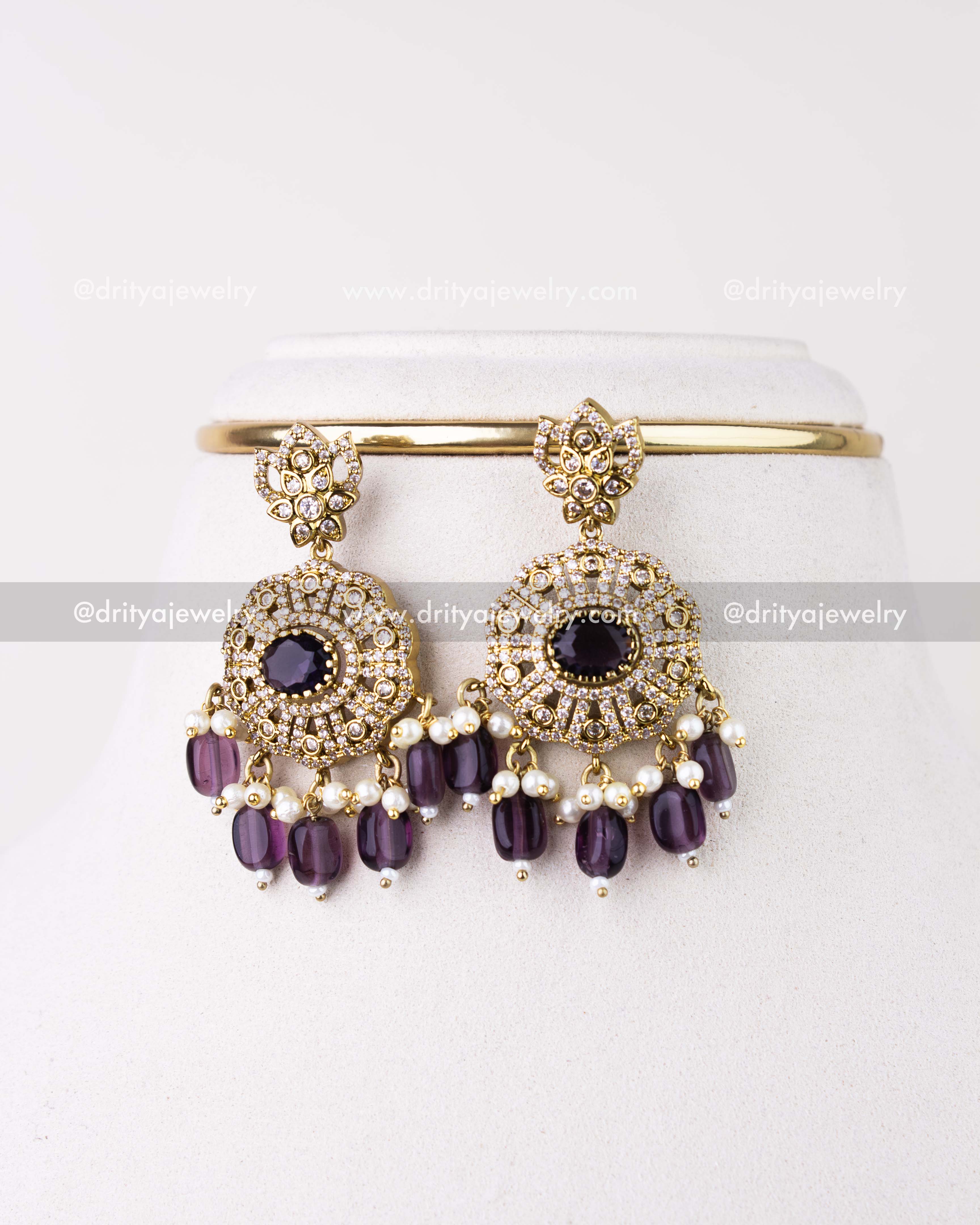 1309-PUL Matching Victorian dangler earrings with purple bead drops