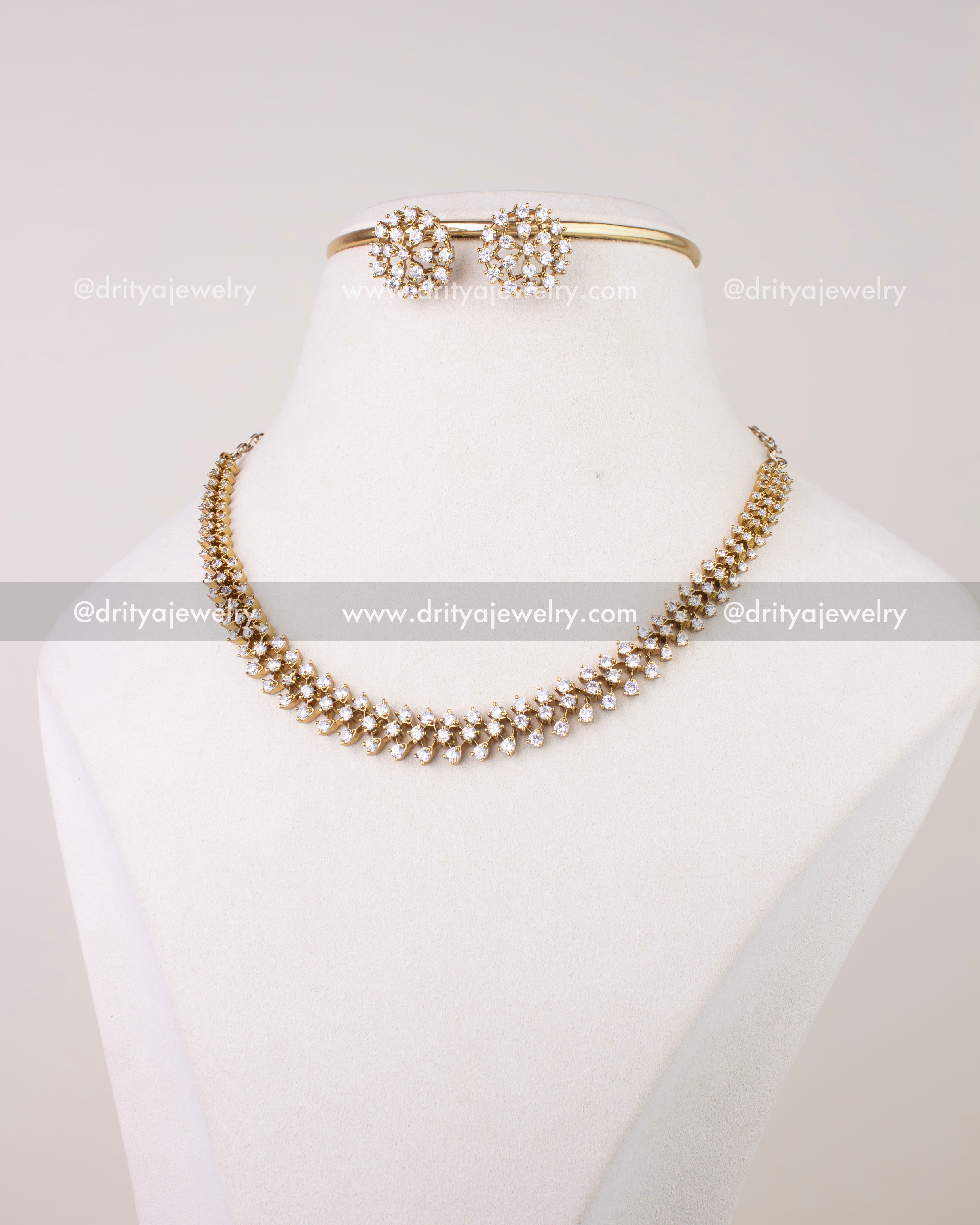 SKU 1304 - Full Victorian CZ short necklace set with earrings front view