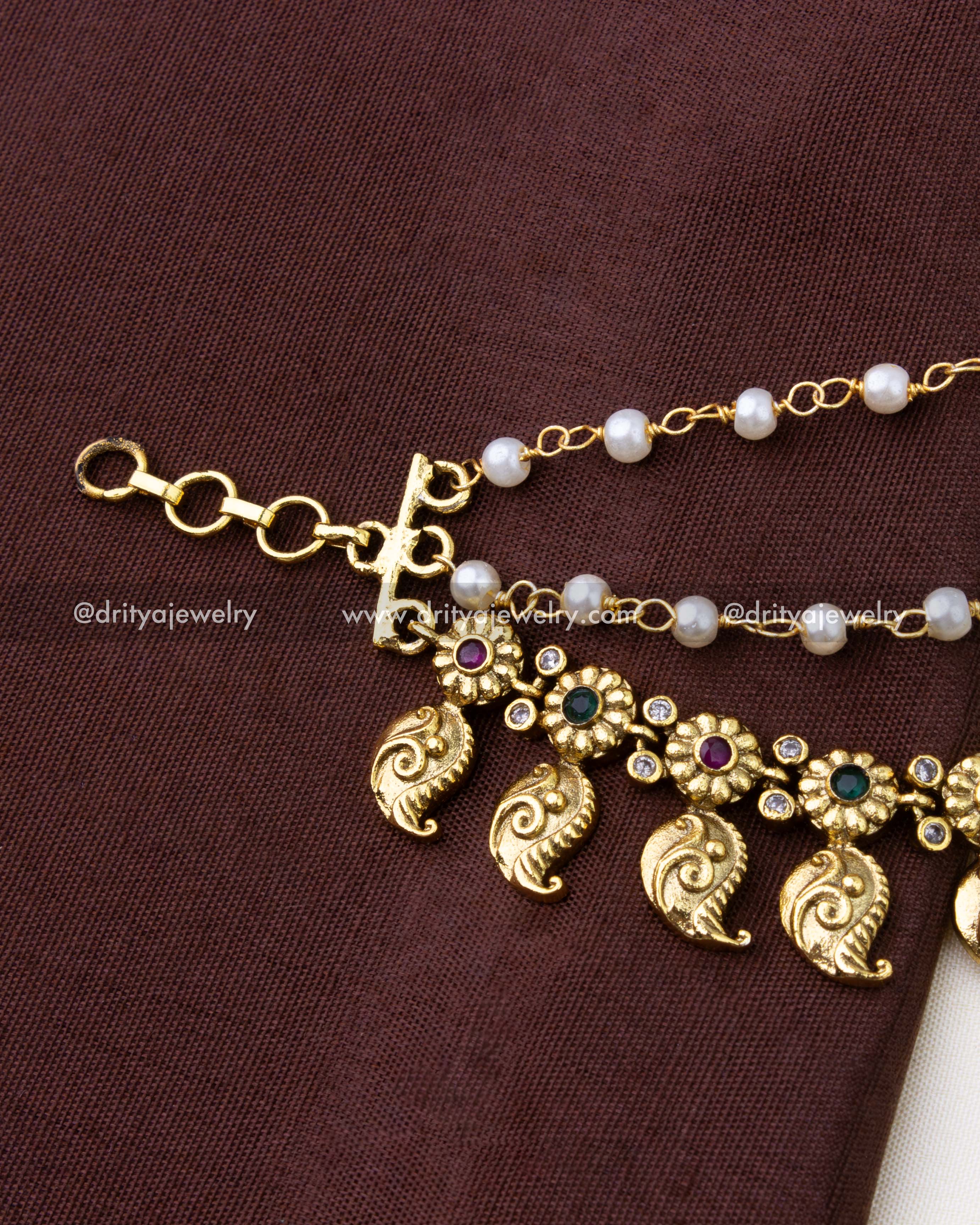 SKU 1294 premium mango champaswaralu close-up of clasp and pearl chain detail